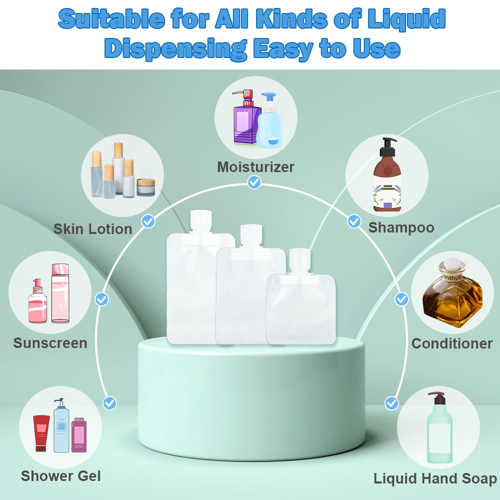 52Pcs TSA Approved Travel Toiletry Pouches - Leakproof Refillable Squeeze Bottles for Shampoo, Conditioner & Lotion (3.4oz/100ml) | Perfect for Air Travel, Camping & Gym Essentials Organization