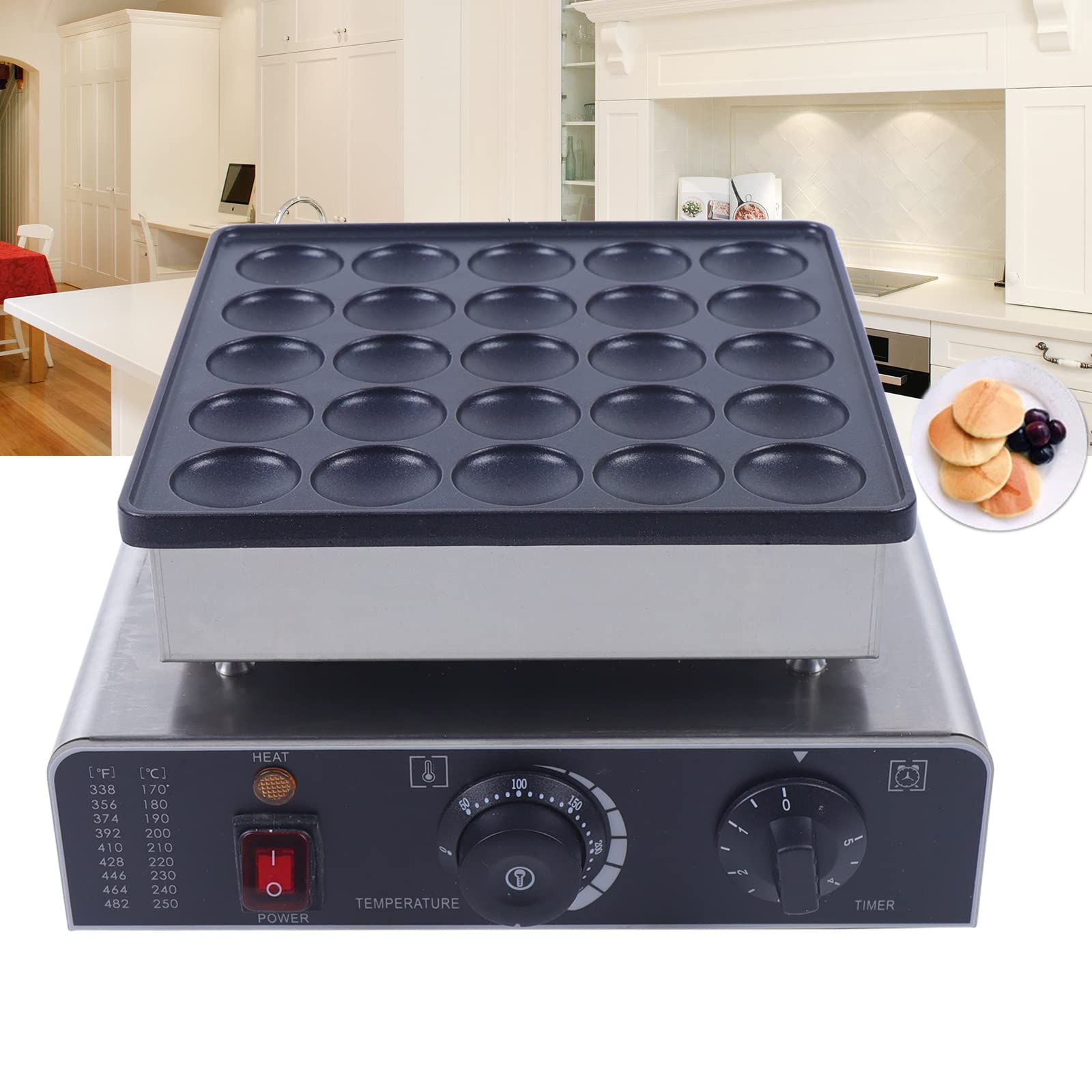 25-Hole Mini Pancake Maker Machine - Electric Dorayaki & Muffin Maker with Nonstick Surface - Perfect for Pancakes, Cake Pops - Ideal for Restaurants, Home Kitchens & Breakfast Parties