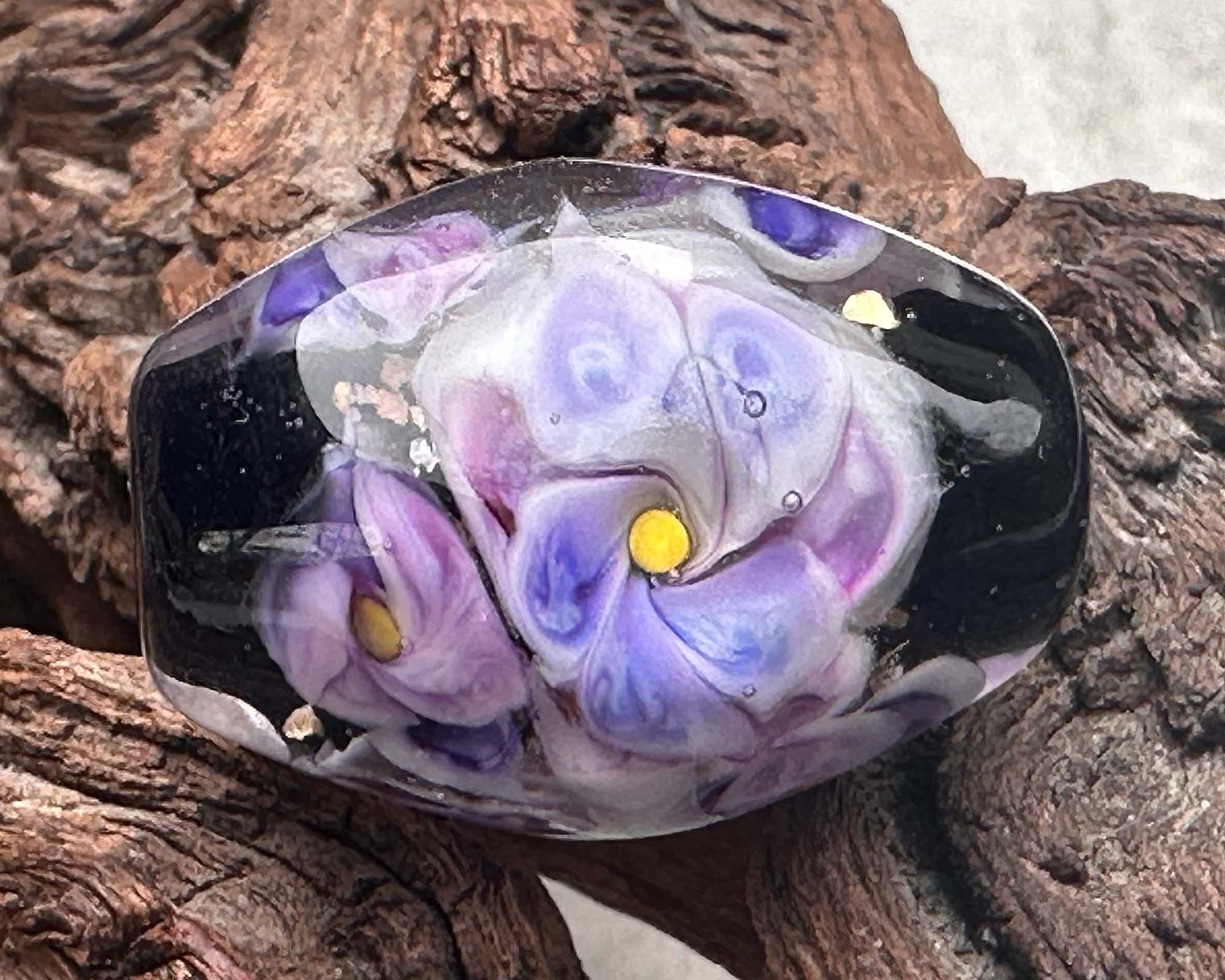 Handmade Purple Floral Lampwork Glass Focal Bead for Jewelry Making - DIY Necklace, Bracelet, Earrings Design - Perfect for Boho, Wedding & Handcrafted Jewelry Projects