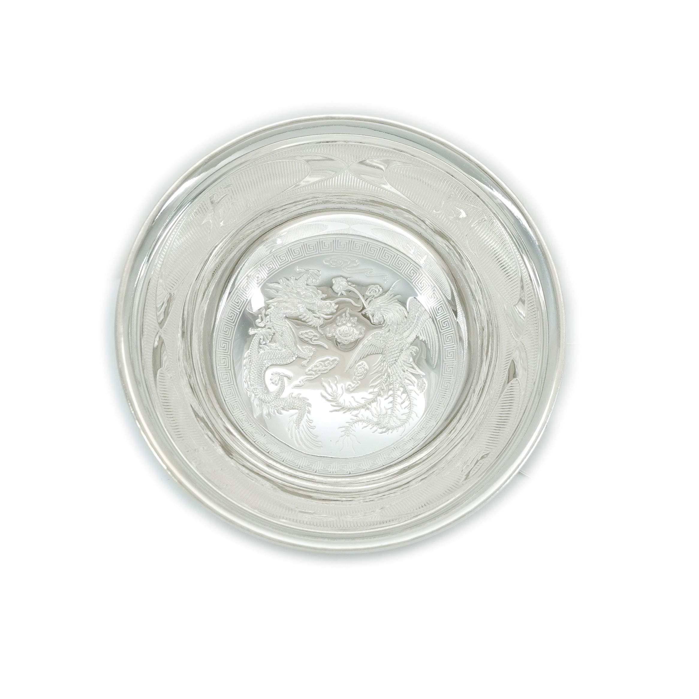 Premium Silver Dragon & Phoenix Bowls Set - Elegant Chinese Wedding Gift, Home Decor, Feng Shui Collection - Perfect for Wedding Favors, Housewarming, and Asian-Themed Parties