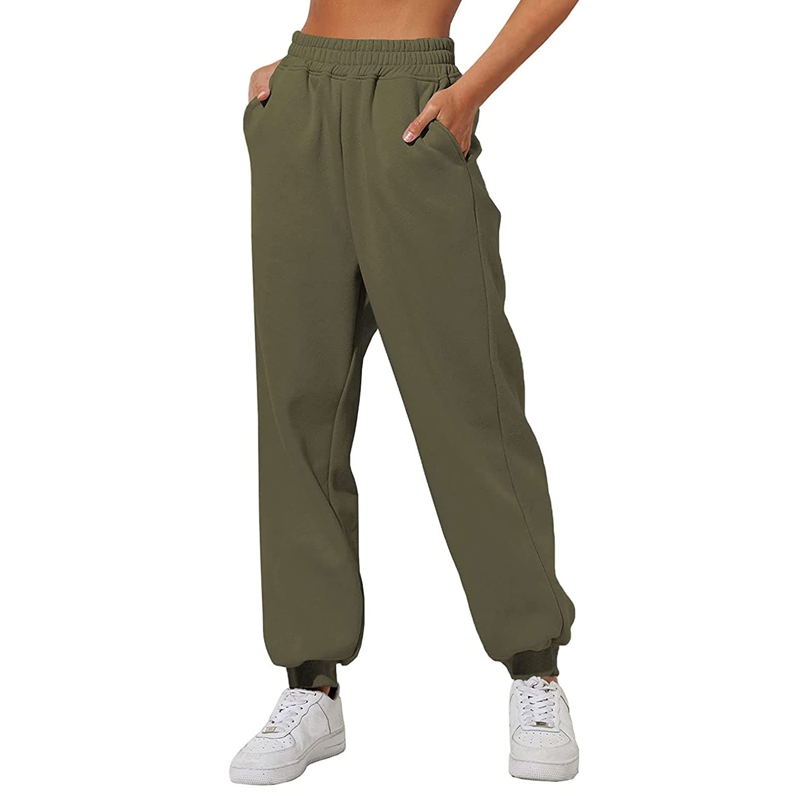 Women's High Waist Fleece Lined Joggers - Winter Warm Elastic Cinch Bottom Sweatpants with Pockets for Lounge, Yoga & Running | Cozy Casual & Athletic Wear