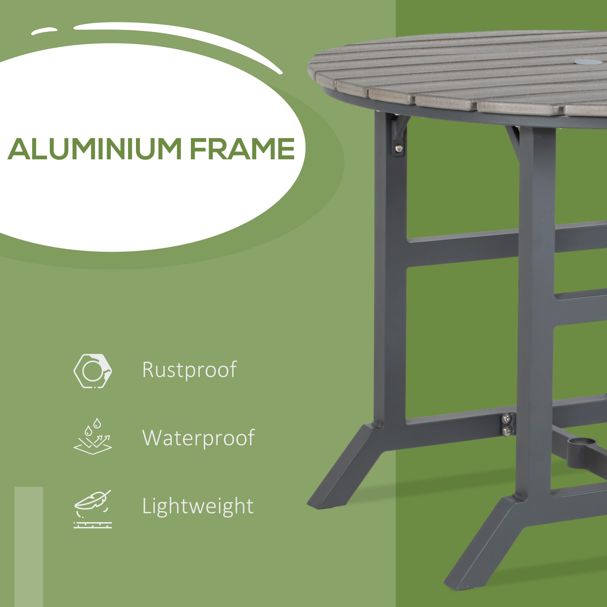 Outsunny 48 Inch Round Outdoor Patio Table with Umbrella Hole - Aluminum Frame & Weather-Resistant HDPE Tabletop - Perfect for Garden, Lawn, Balcony, Terrace Dining - Seats 4 Comfortably - Dark Gray