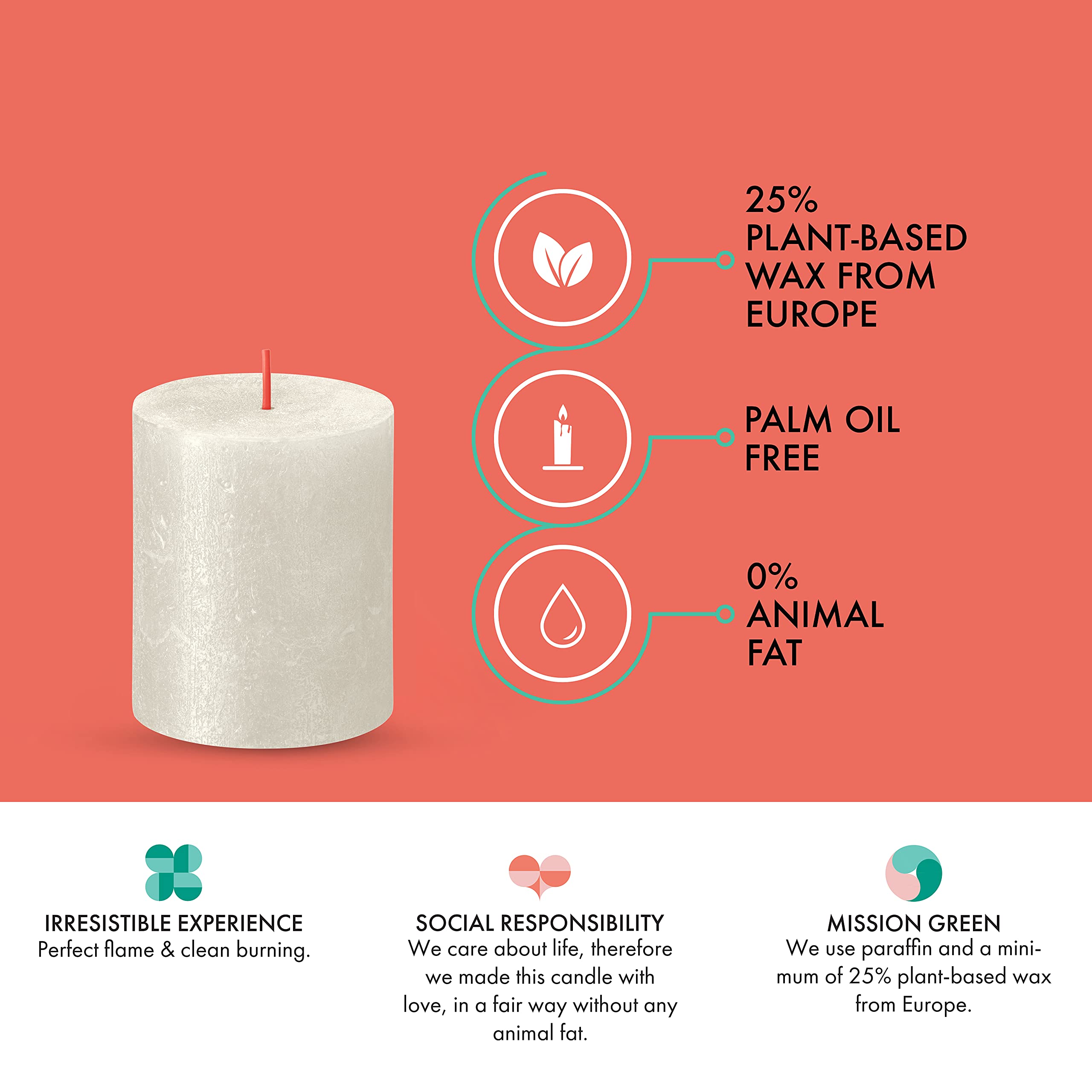 BOLSIUS Ivory Shimmer Metallic Pillar Candles 4 Pack - 2.75 x 3.25 Inches Unscented Dripless Candles - Premium European Quality Plant-Based Wax - 35 Hour Burn Time for Weddings, Parties & Home Decor