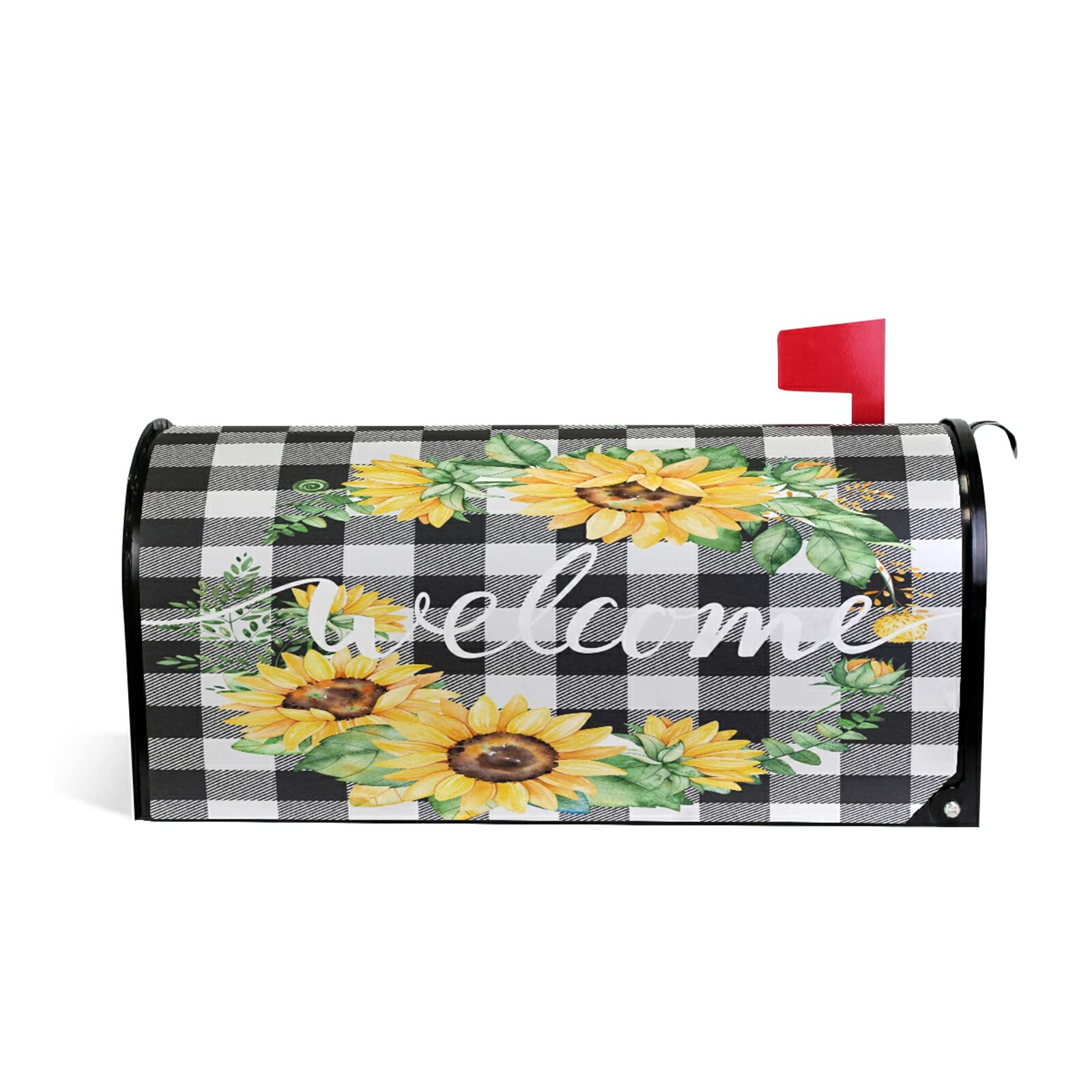 Sunflower Plaid Welcome Magnetic Mailbox Cover - Outdoor Post Box Decoration for Garden, Yard & Front Porch | Seasonal Home Decor & Holiday Mailbox Wrap
