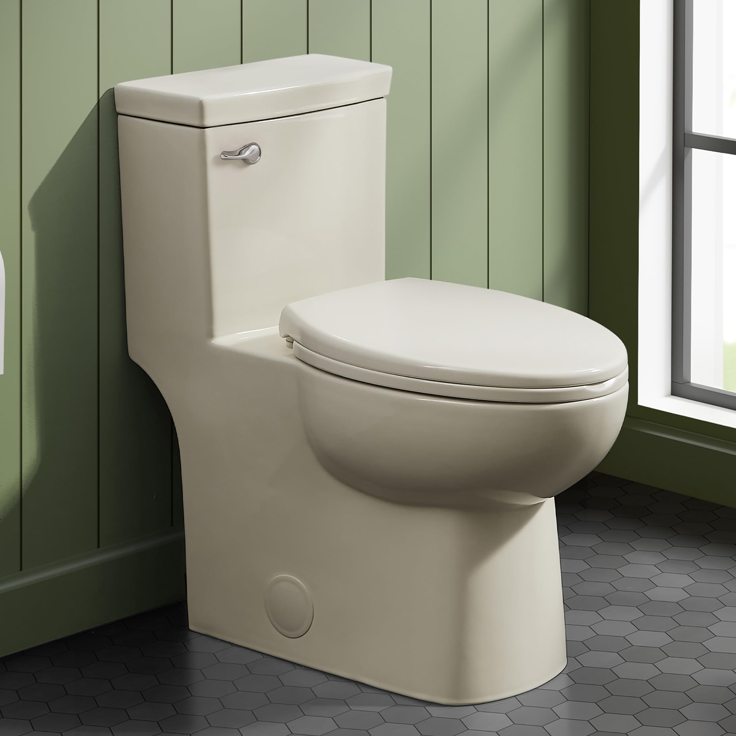 Swiss Madison Classe One Piece Toilet - Modern Elongated ADA Compliant Bathroom Toilet with Dual Flush 1.28 GPF, Front Flush Handle in Bisque Color - Perfect for Residential & Commercial Bathrooms, Hotels and Restrooms