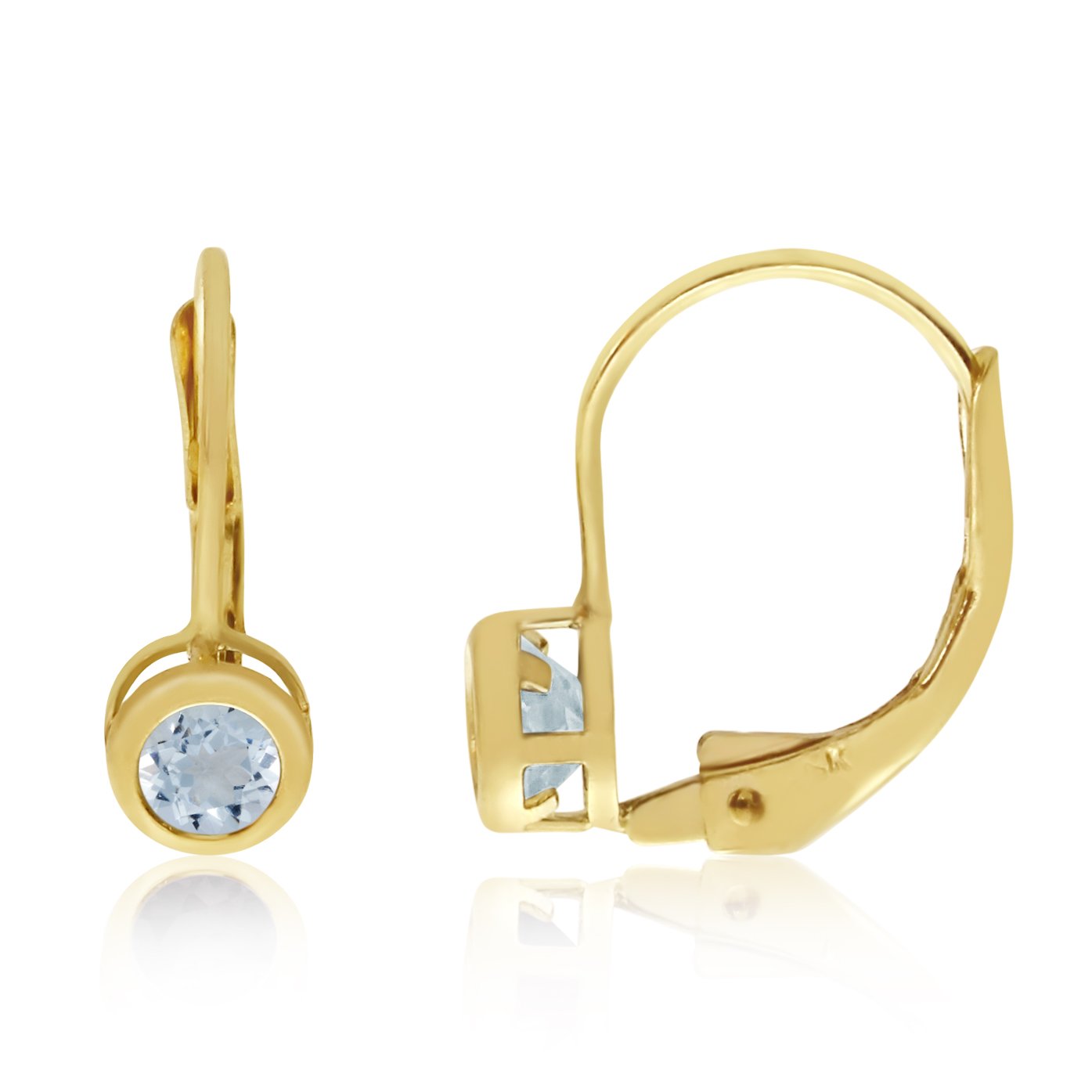 14K Yellow Gold Dangle Earrings with Gemstone Bezel - 4mm Leverback Hoop Earrings for Women | Perfect for Parties, Weddings & Everyday Elegance