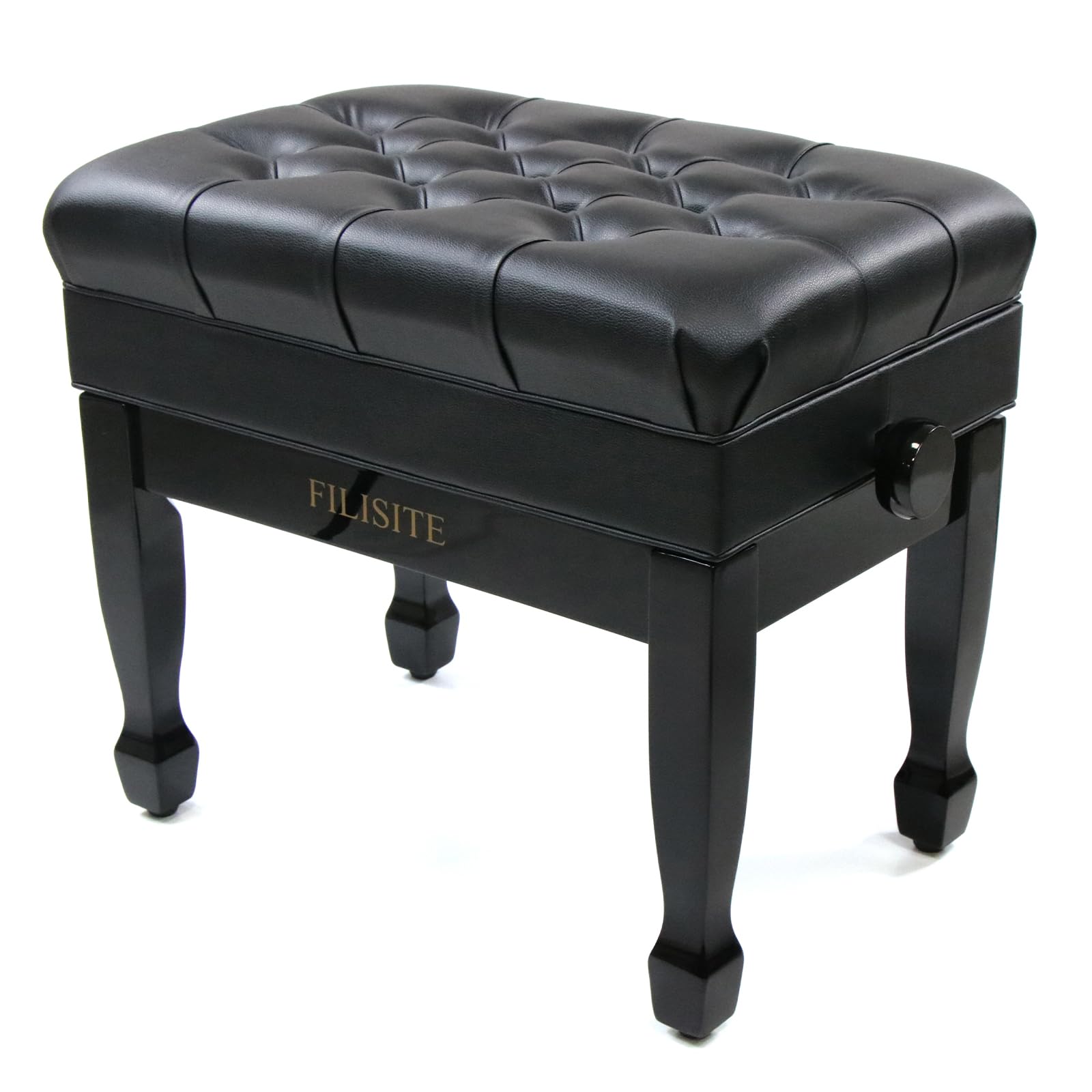 Adjustable Height Piano Bench with Storage - Heavy Duty Solid Wood Keyboard Stool with PU Leather Padded Cushion (Black) - Perfect for Home, Studio & Music Classrooms