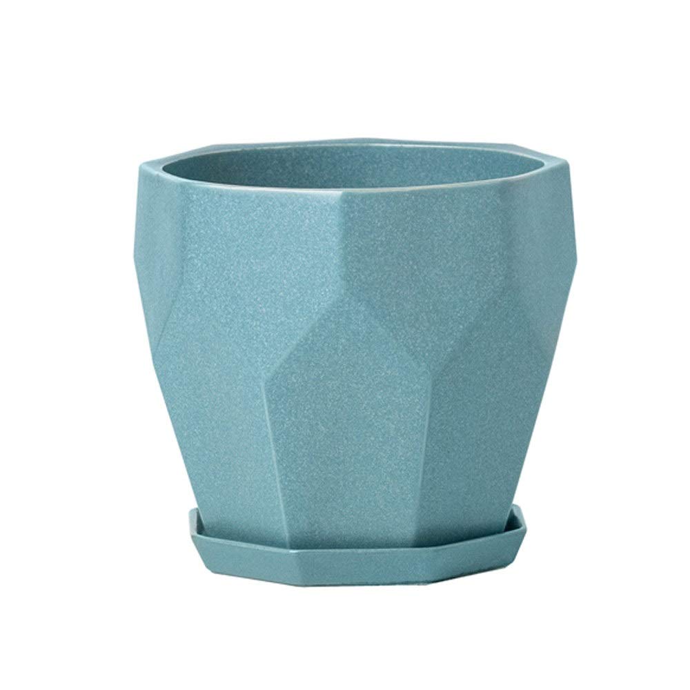 Modern Geometric Ceramic Plant Pot with Drainage Tray - Extra Large Polygonal Flower Planter for Succulents, Cactus, Indoor Plants - Perfect for Home, Office, Balcony & Garden Decor