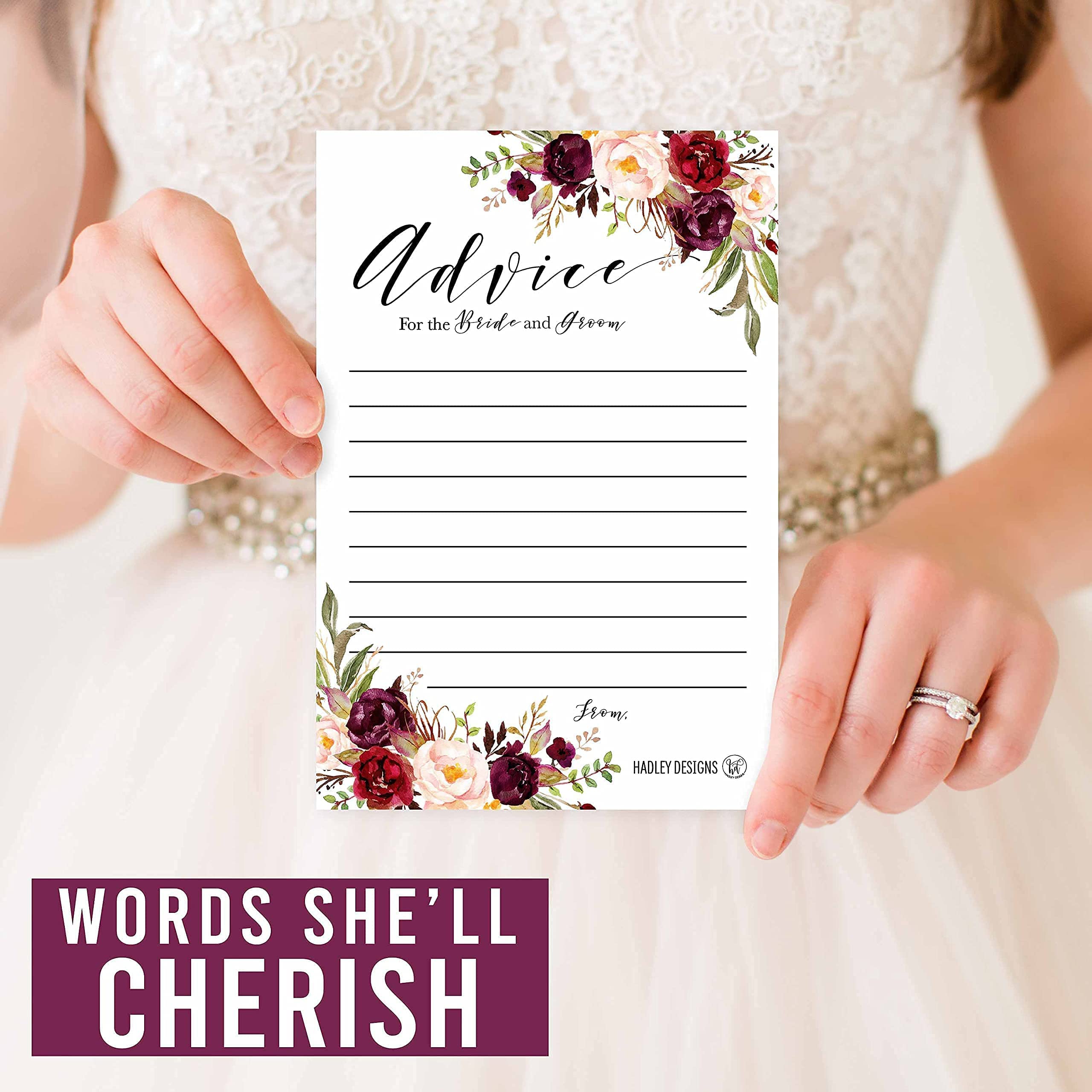 Hadley Designs 50 Floral Wedding & Well Wishes Cards with 24 Thank You Cards - Alternative Guest Book & Bridal Shower Games - Advice Cards for Bride & Groom - Perfect for Wedding Guestbooks, Bridal Showers & Anniversary Celebrations
