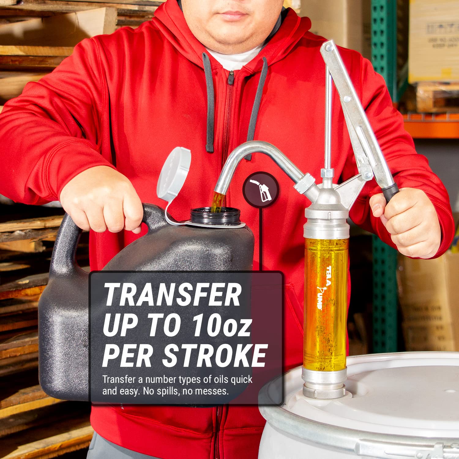 Heavy Duty TERA PUMP TRD490CL 15-55 Gallon Oil Transfer Pump with Clear Polycarbonate Barrel (10oz per Stroke) - Ideal for Motor Oil, Heating Oil, Diesel & Lubricants - Perfect for Auto Shops, Farms & Industrial Use