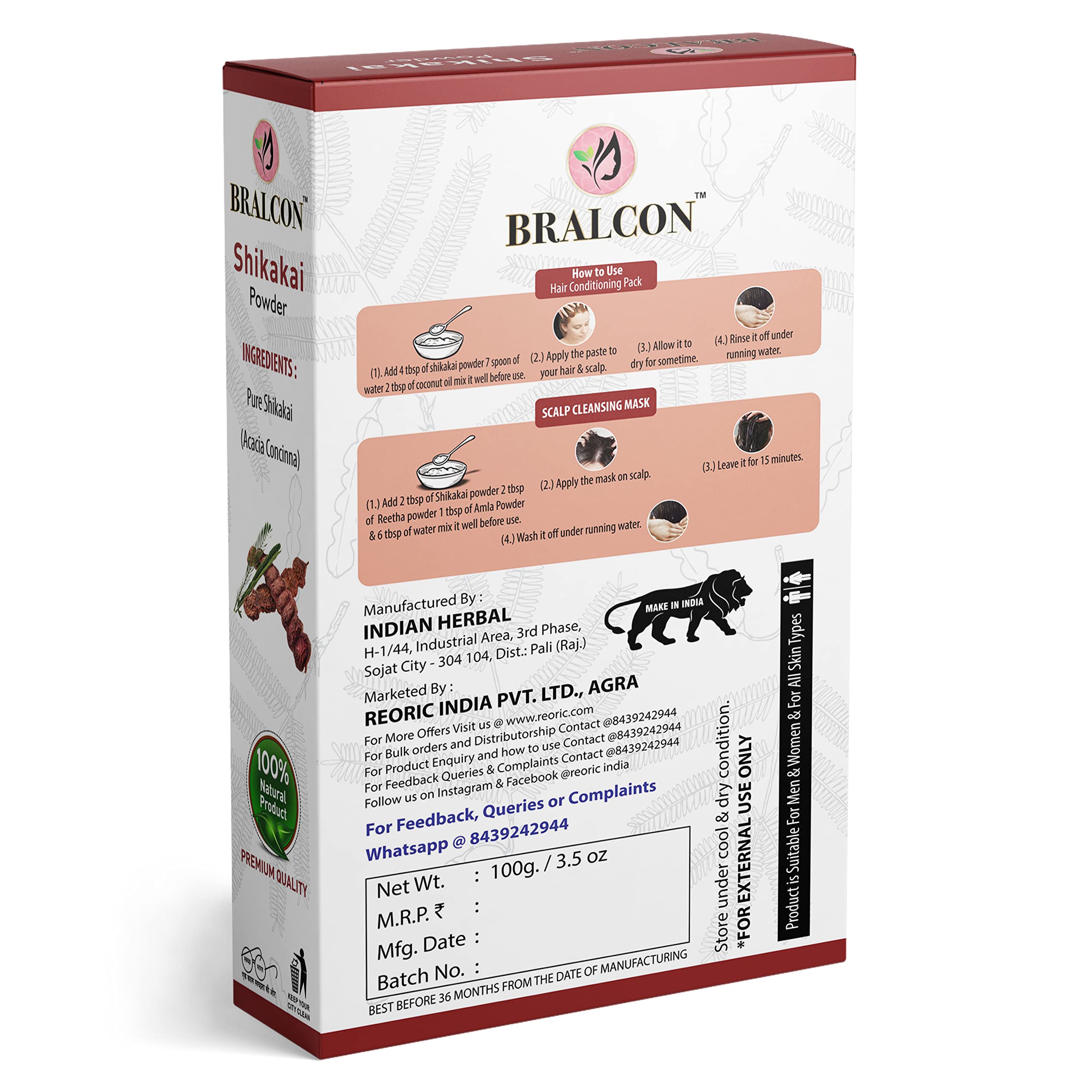 BRALCON Organic Aloe Vera Leaf Powder & Indigo Shikakai Powder for Hair Care - Natural Ayurvedic Treatment for Dandruff, Scalp Health & Hair Growth
