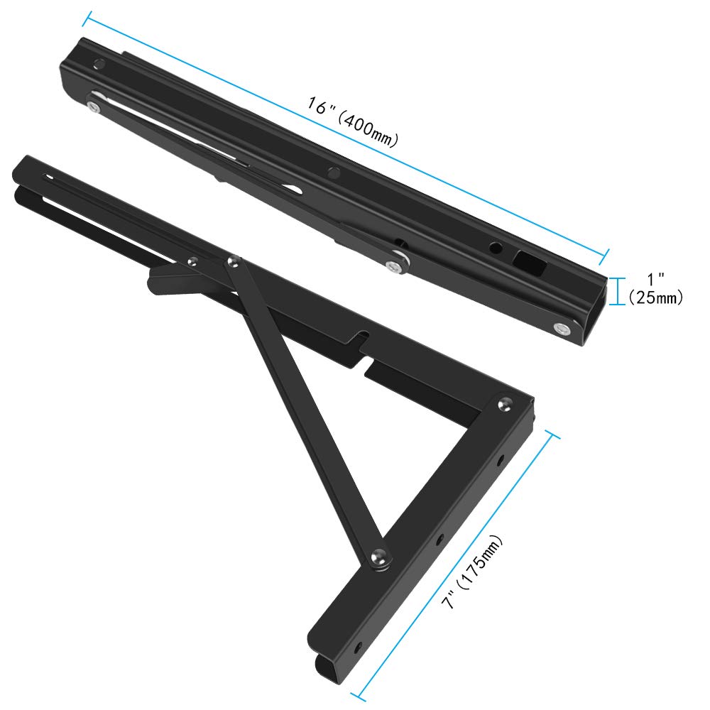 Heavy Duty Folding Shelf Brackets 2 Pack - 400lb Capacity for Wall Mounted Tables & Benches - Space Saving Black Brackets (16