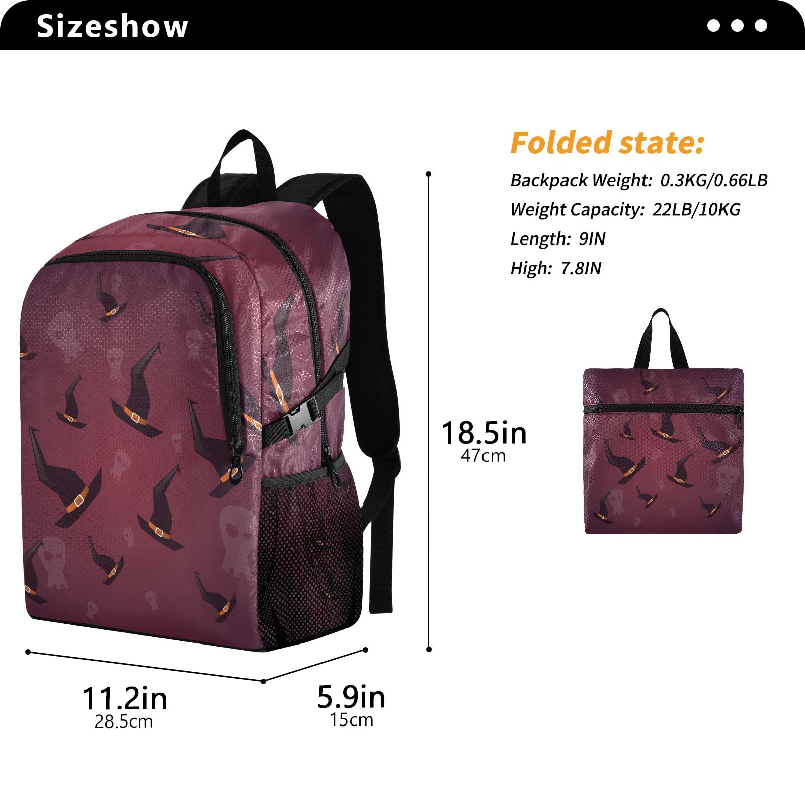 Waterproof 20L Lightweight Packable Backpack with Skull Design - Perfect for Halloween Decorations, Horror Parties, Hiking, Travel & Outdoor Camping | Durable Daypack with Multiple Pockets
