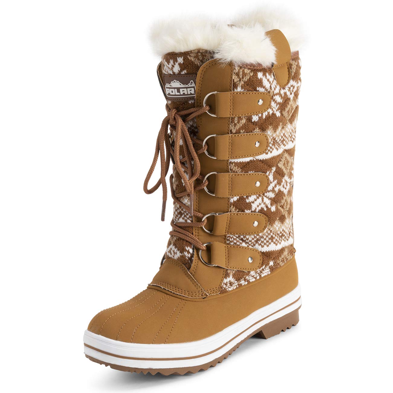 Polar Women's Waterproof Nylon Tall Winter Snow Boots - Warm Insulated Slip-Resistant for Hiking, Snowshoeing & Outdoor Winter Activities