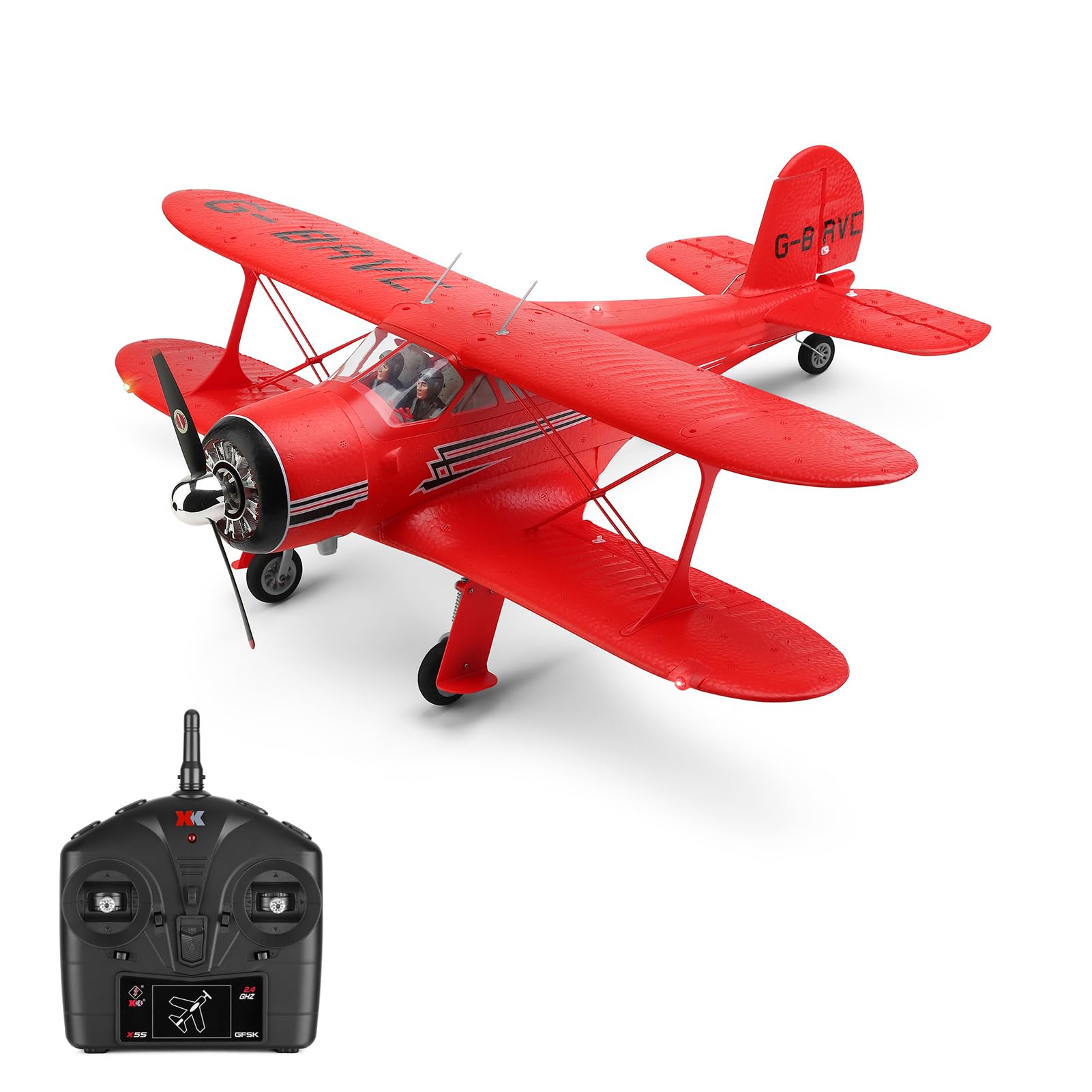 GoolRC RC Plane - WLtoys XK A300 4CH Brushless Remote Control Airplane, 2.4GHz RC Fighter with 3D/6G Mode, Easy to Fly for Beginners & Adults (Red) - Perfect for Outdoor Flying, Backyard Fun, and RC Hobby Training