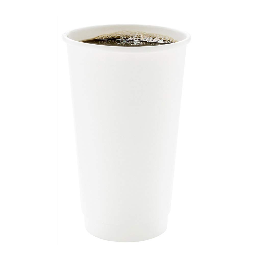 20oz Disposable Coffee Cups - 250 Pack Insulated Double Wall Paper Hot Beverage Cups, Leakproof & Eco-Friendly, White Rolled-Rim Design - Perfect for Coffee Shops, Offices, and Catering Events (Lids Sold Separately)