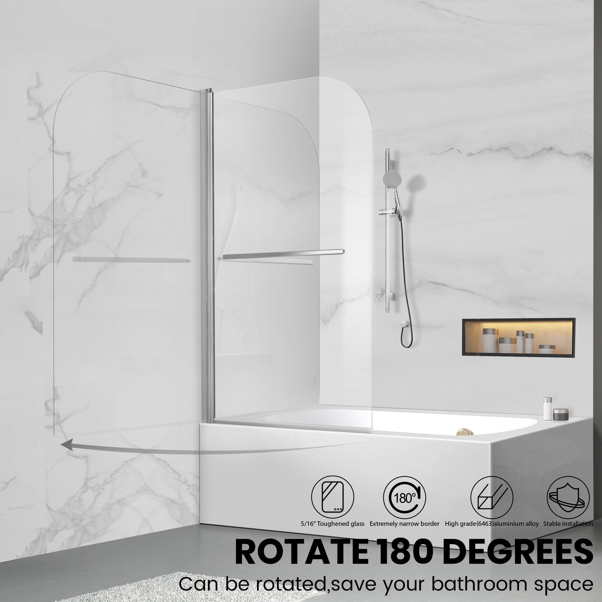 Frameless Shower Door 34x58 Inch - Tempered Glass (6mm) Bathroom Tub Enclosure with Polished Silver Finish & Handle - Perfect for Modern Bathroom Renovations & Spa-Like Showers
