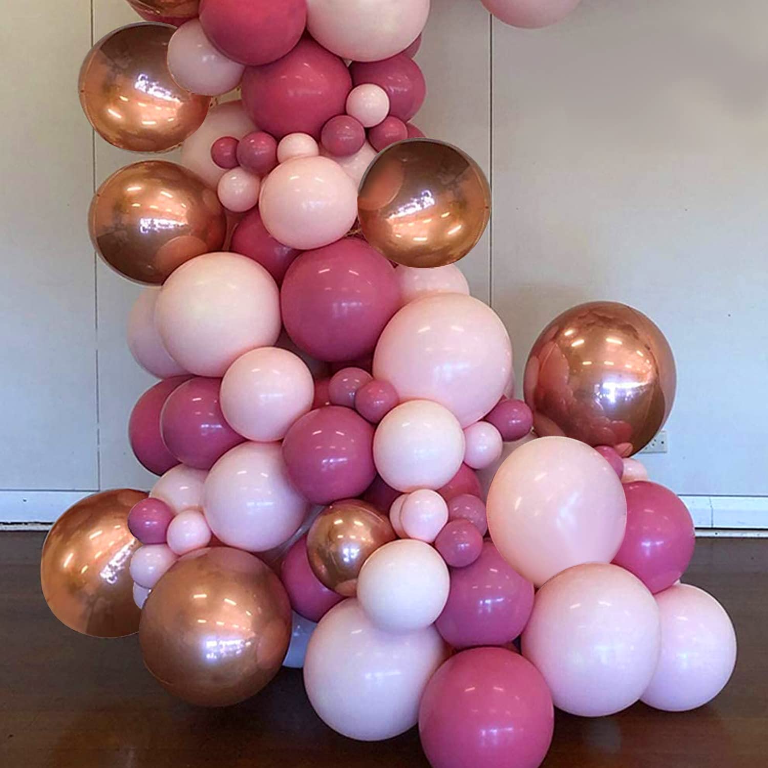 122Pcs Pink Balloons Garland Arch Kit - 18In 12In 5In Rose Red & Baby Pink Latex Balloons with Rose Gold Metallic Balloons for Baby Shower, Bridal Shower, Wedding, Anniversary, Girl Birthday Party Decor - Perfect for Indoor & Outdoor Celebrations