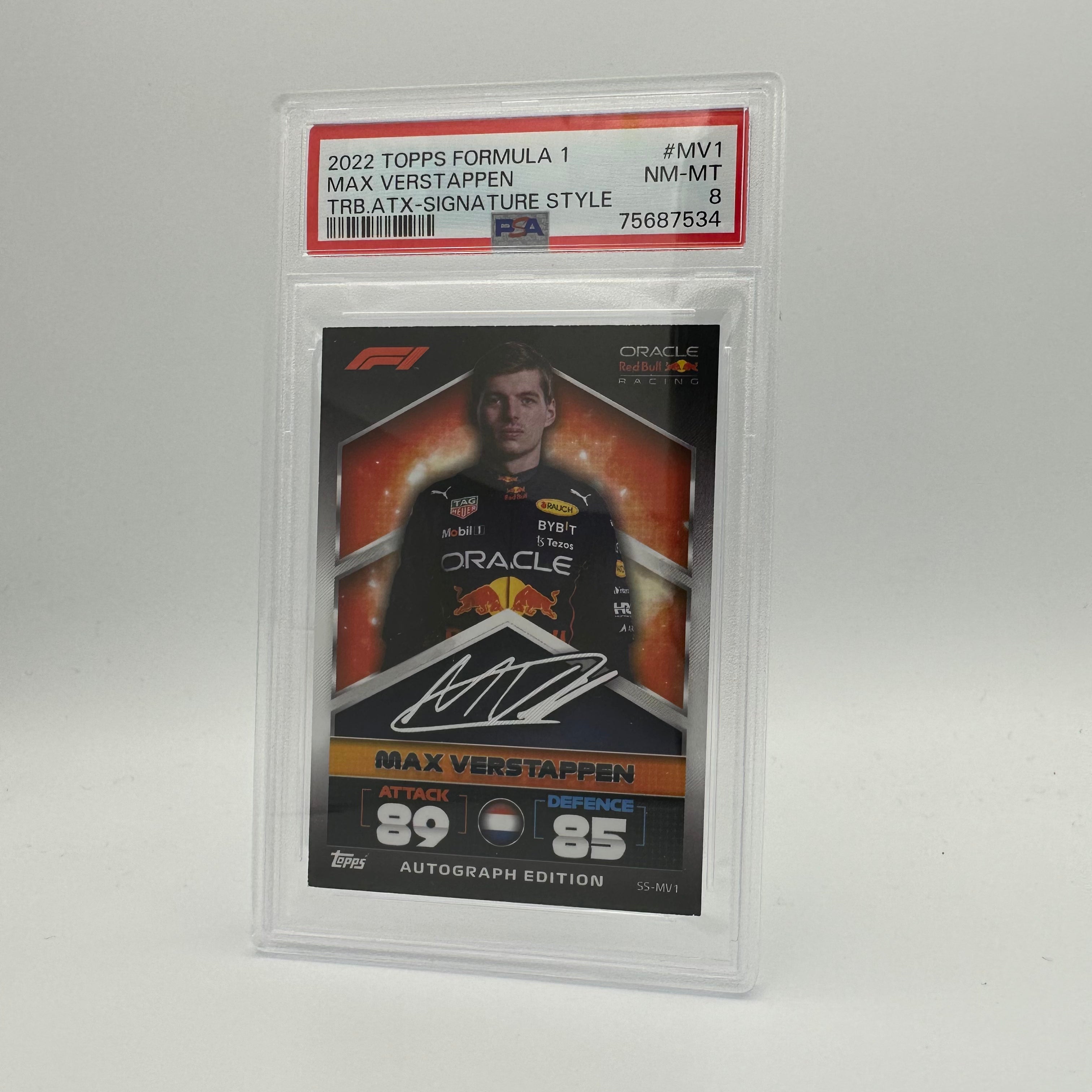 PSA 8 Graded MAX VERSTAPPEN #MV1 SIGNATURE STYLE Trading Card - Rare Collectible for F1 Racing Fans & Sports Memorabilia Enthusiasts (Perfect for Display, Investment, or Gift)