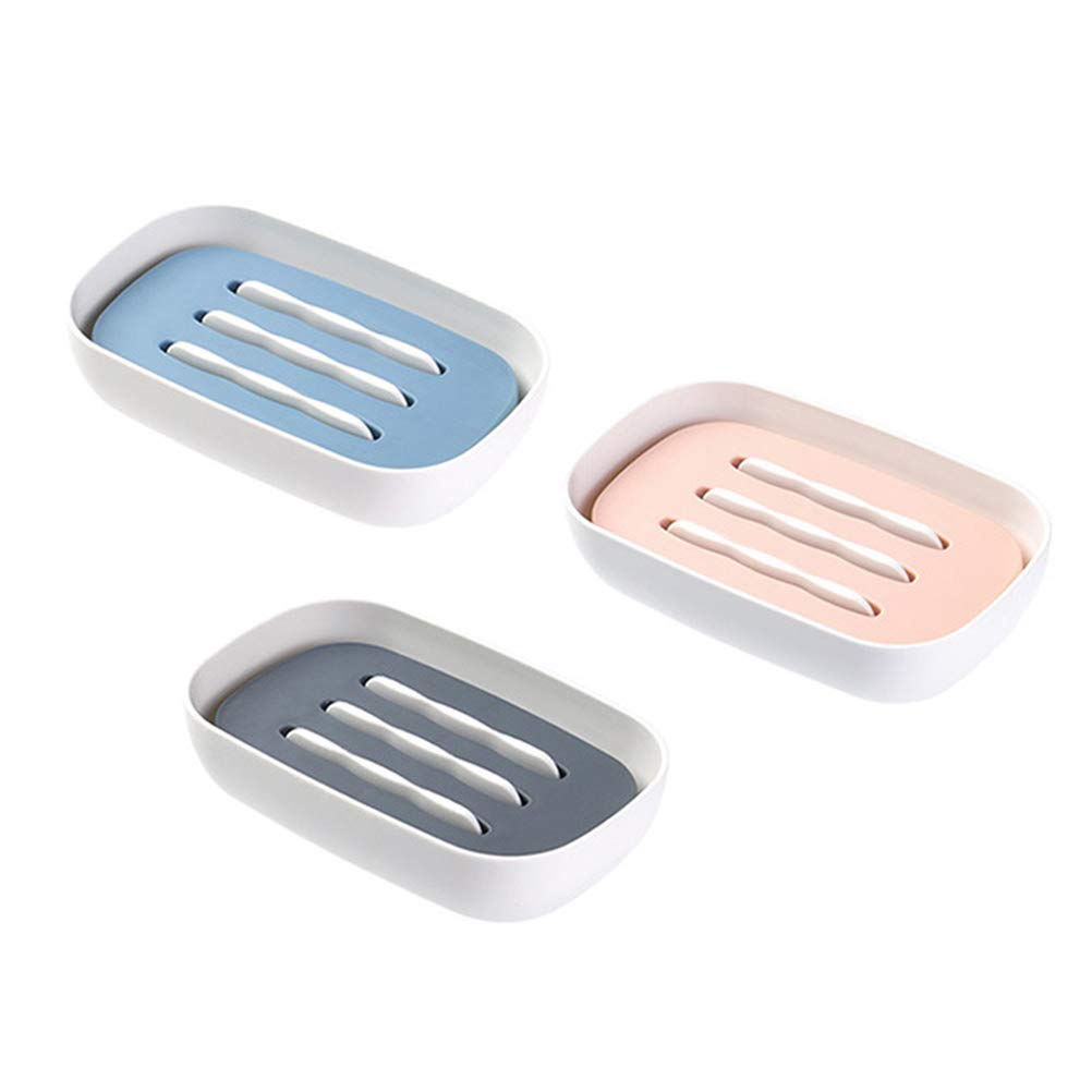 Cabilock 3-Pack Punch-Free Soap Dishes - Non-Slip Soap Holder with Drain Holes, Soap Storage Tray for Bathroom, Kitchen Sink - Durable Plastic Soap Box for Shower, Countertop (Random Colors) - Perfect for Keeping Your Soap Dry and Clean in Wet Areas