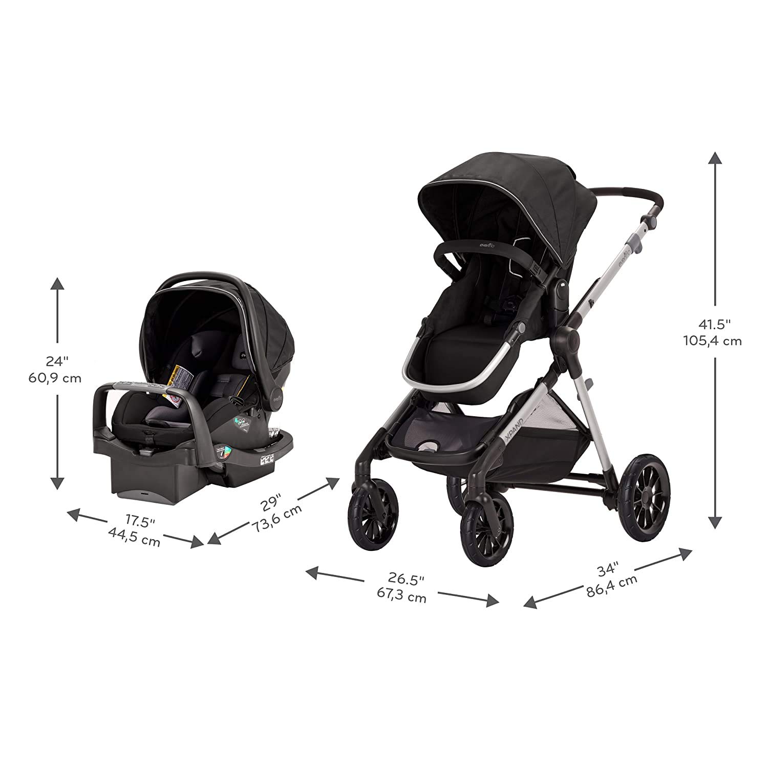 Evenflo Pivot Xpand Modular Travel System with SafeMax Infant Car Seat - Lightweight Stroller & Convertible Car Seat for Newborns to Toddlers - Perfect for Travel, Shopping & Daily Outings