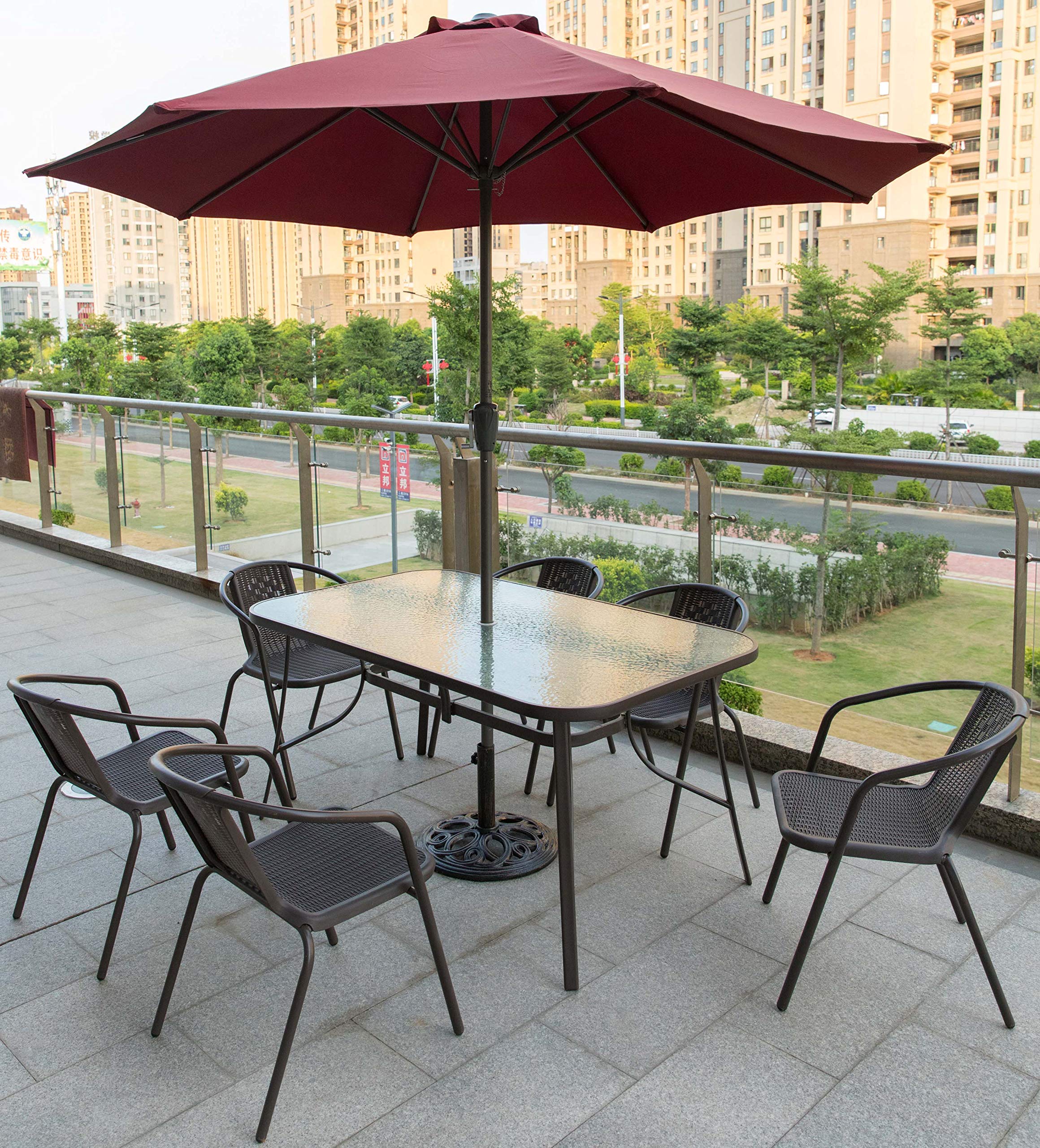 Gardenised QI003817 Heavy Duty 24 lbs Cast Iron Patio Umbrella Base - Round Bronze Outdoor Weighted Stand for Market Umbrellas | Perfect for Poolside, Garden, Deck, and Patio Furniture Stability