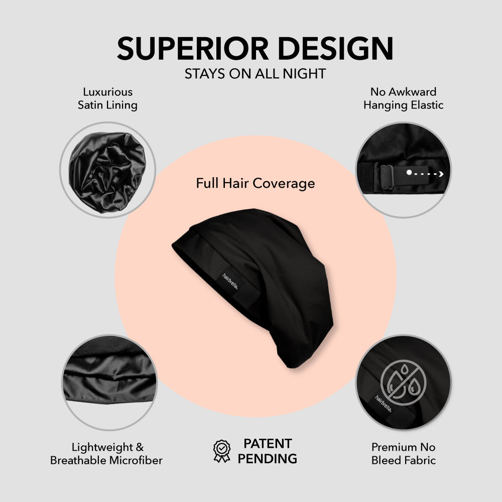 Hairbrella Satin Lined Sleep Cap for Women - Soft Silk Bonnet for Curly & Natural Hair - Overnight Hair Protection for Sleeping & Travel
