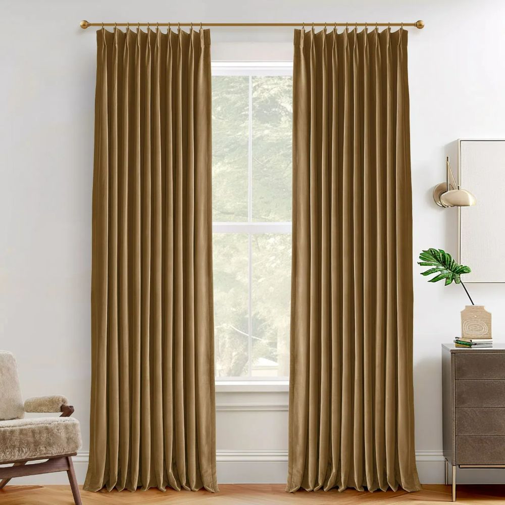 Luxury Blackout Curtains - Heavyweight Velvet Drapes in Greyish Brown | Thermal Insulated Soundproof Window Treatments for Bedroom & Living Room | Custom Size Pleated Design