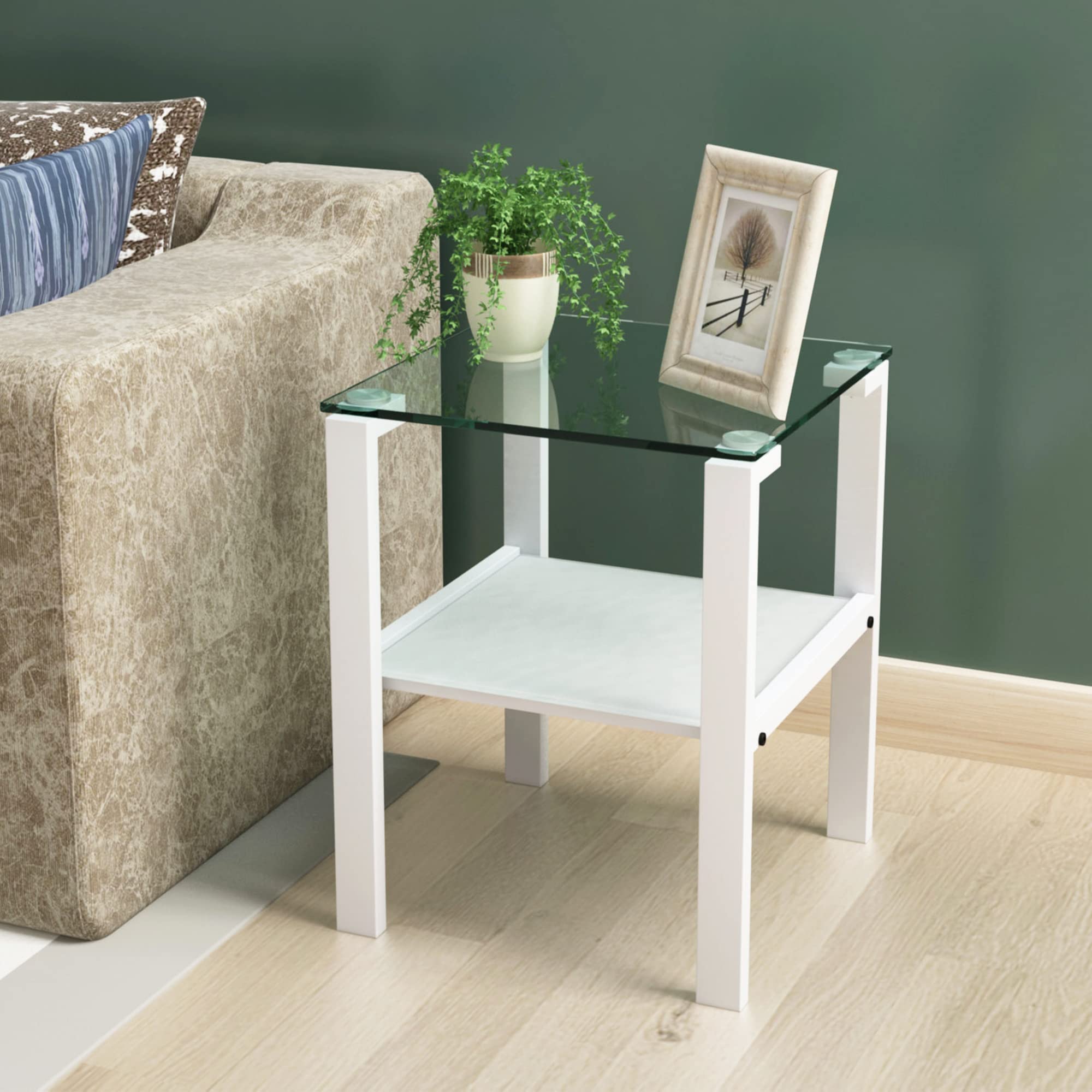 Modern Glass Coffee Table Set of 3 - Living Room End Tables with Storage, Black Metal Leg Rectangle Center Table - Tempered Glass Sofa Side & Corner Tables for Home Decor (White) | Perfect for Small Spaces, Apartments & Contemporary Living Rooms