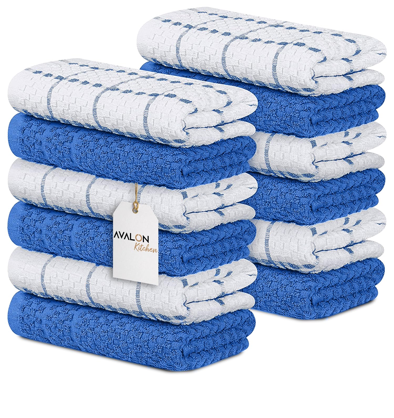 Premium 12-Pack Cotton Dish Towels Set - 15x25 Inch, Ultra Soft & Absorbent - Multipurpose Kitchen Towels for Cleaning, Drying, Tea Towels & Household Use (Blue) - Ideal for Kitchen, Bathroom & Daily Cleaning Tasks