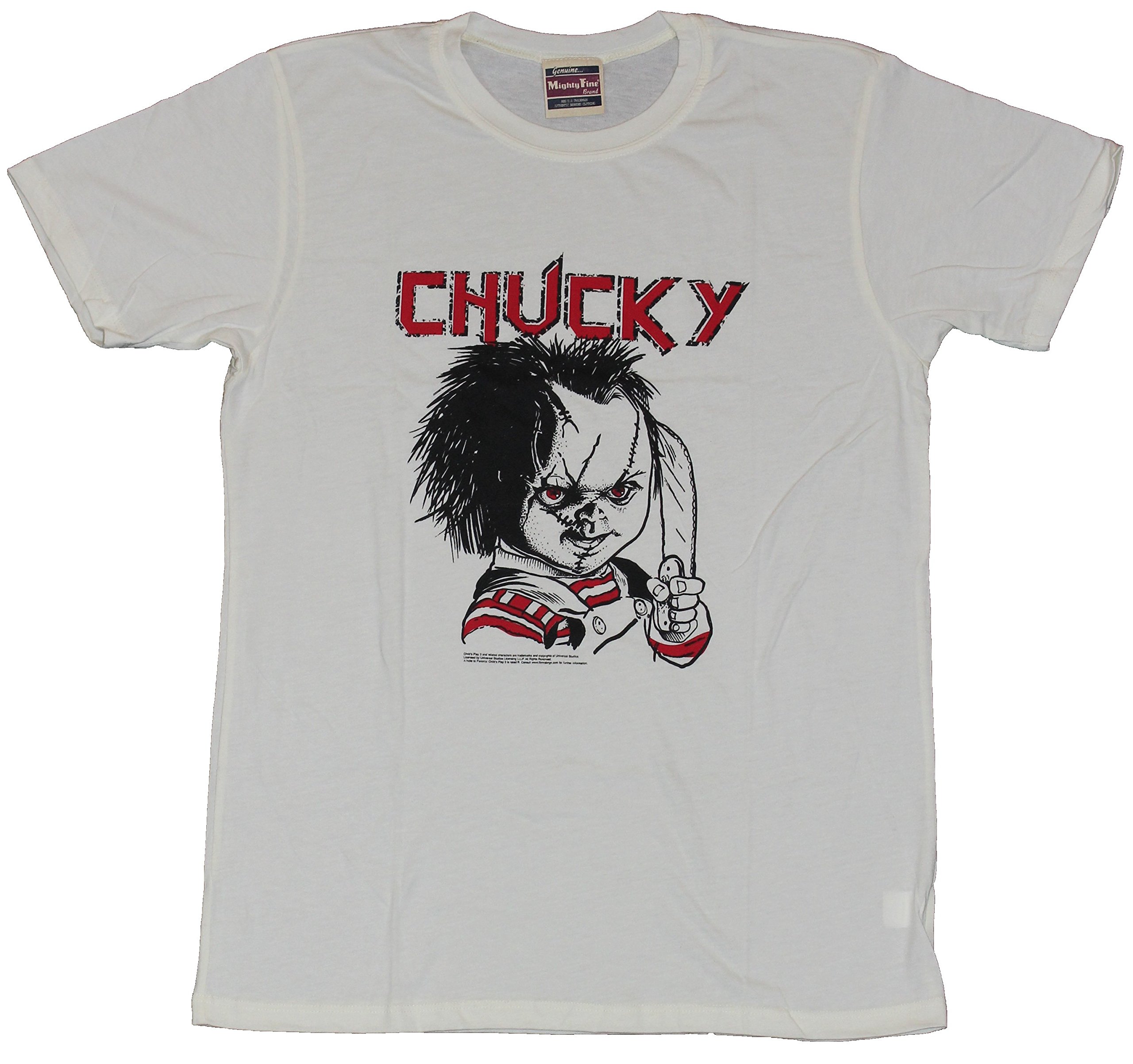Evil Chucky Knife Drawing Men's T-Shirt - Medium Cream Cotton Tee for Horror Movie Fans & Halloween Costumes