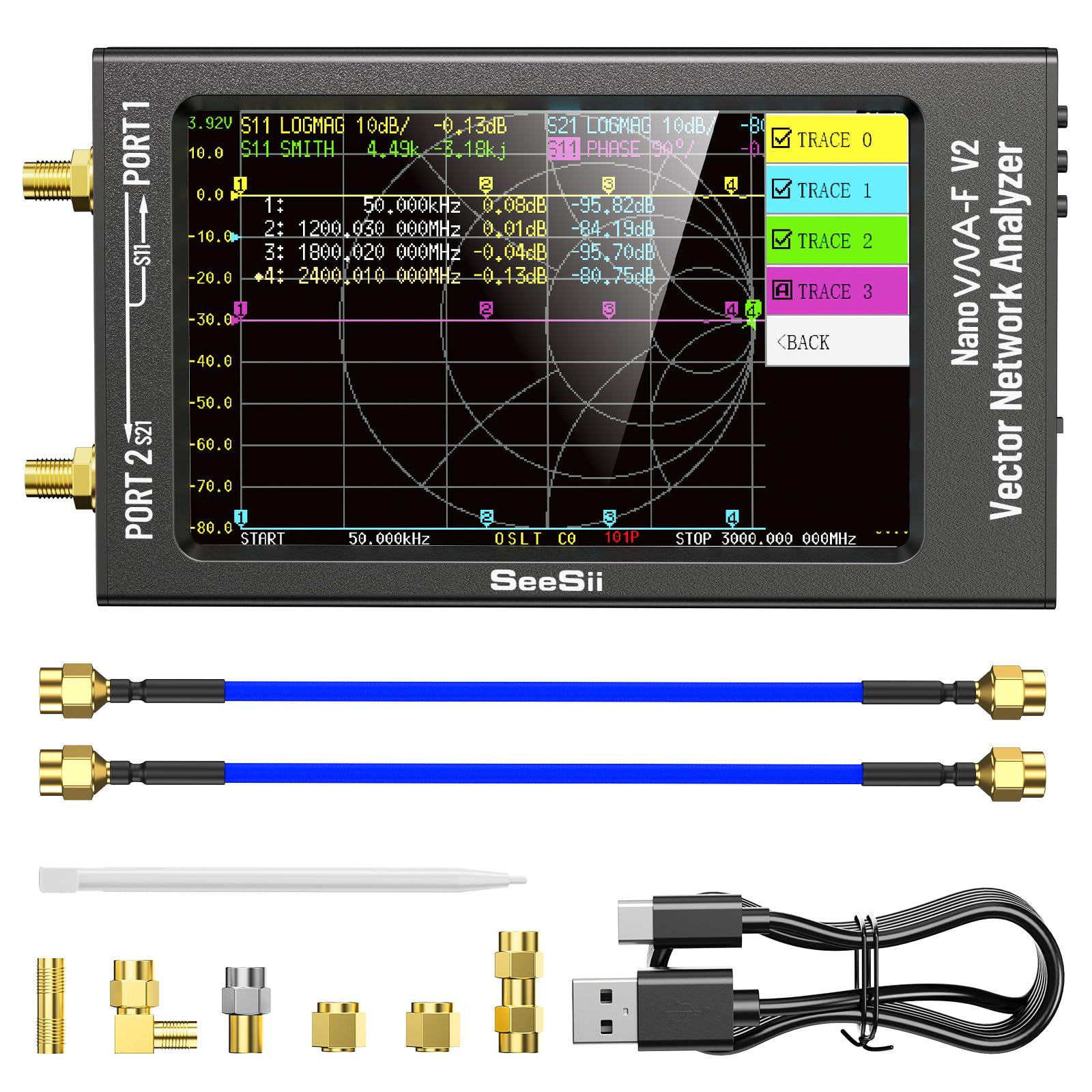 Upgraded NanoVNA-F V2 Vector Network Analyzer 50kHz-3000MHz HF/VHF/UHF Antenna Analyzer with 4.3