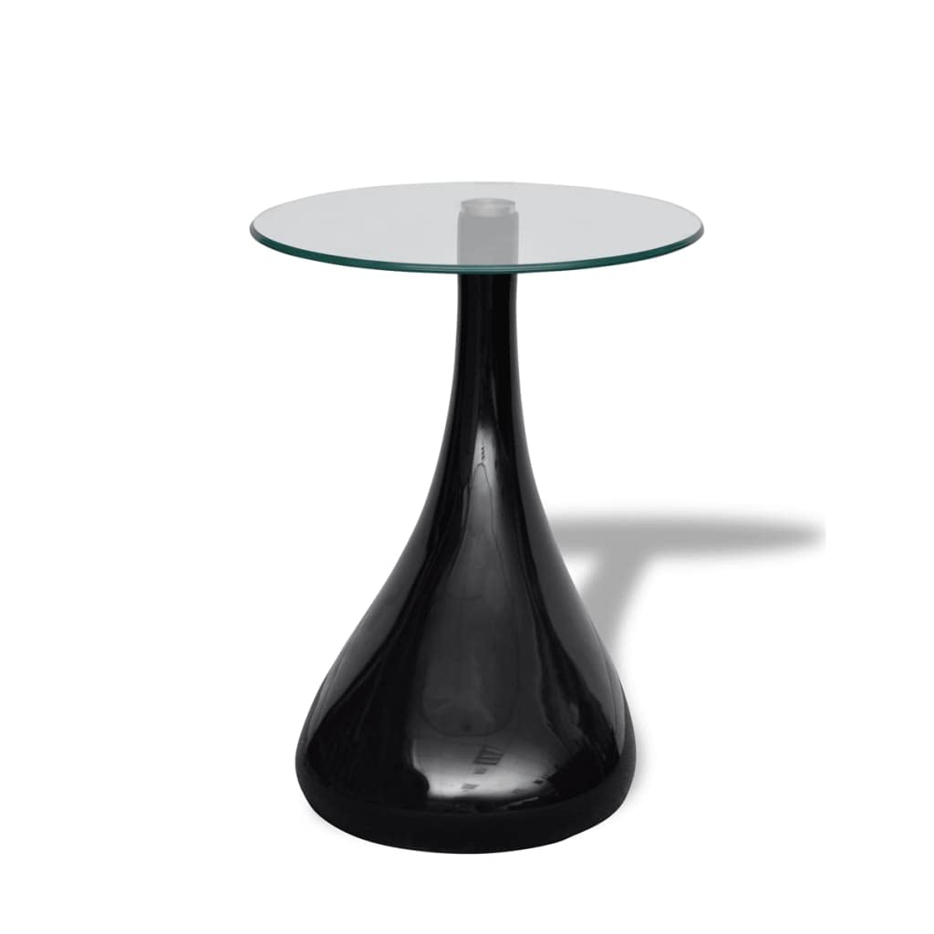 SKM 2-Piece Round Glass Top Coffee Table Set - High Gloss Black Finish for Living Room, Lounge & Office Decor