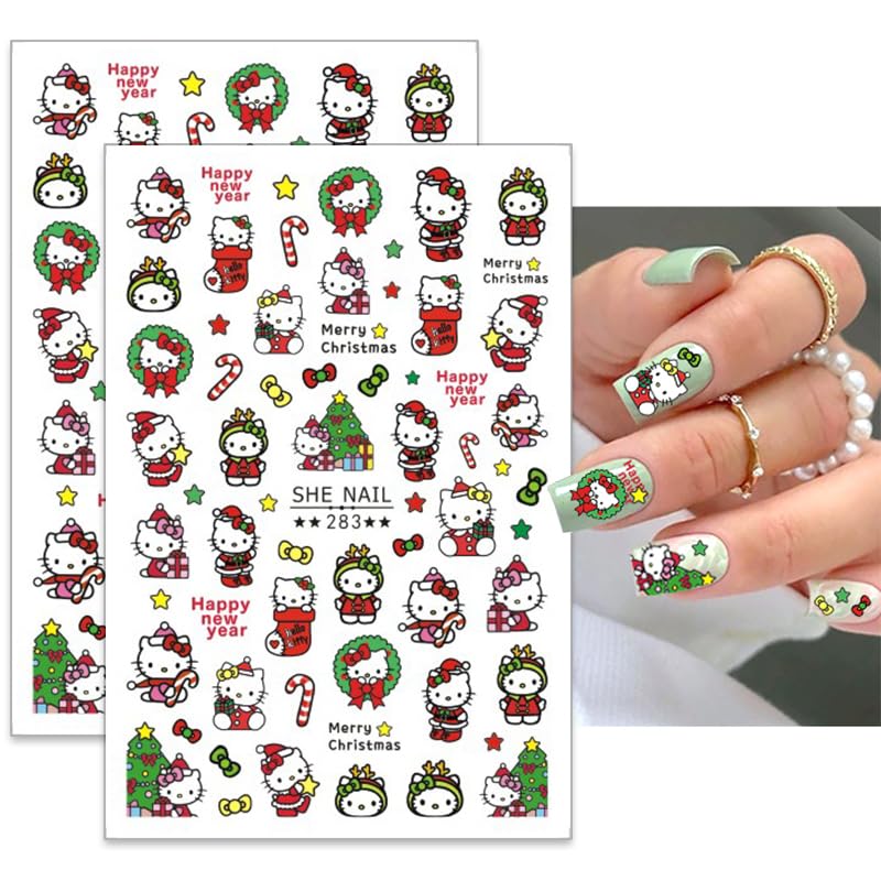 Christmas Nail Stickers - 3D Self-Adhesive Xmas Nail Decals for Women, DIY Holiday Nail Art (Snowflake & Santa Designs)
