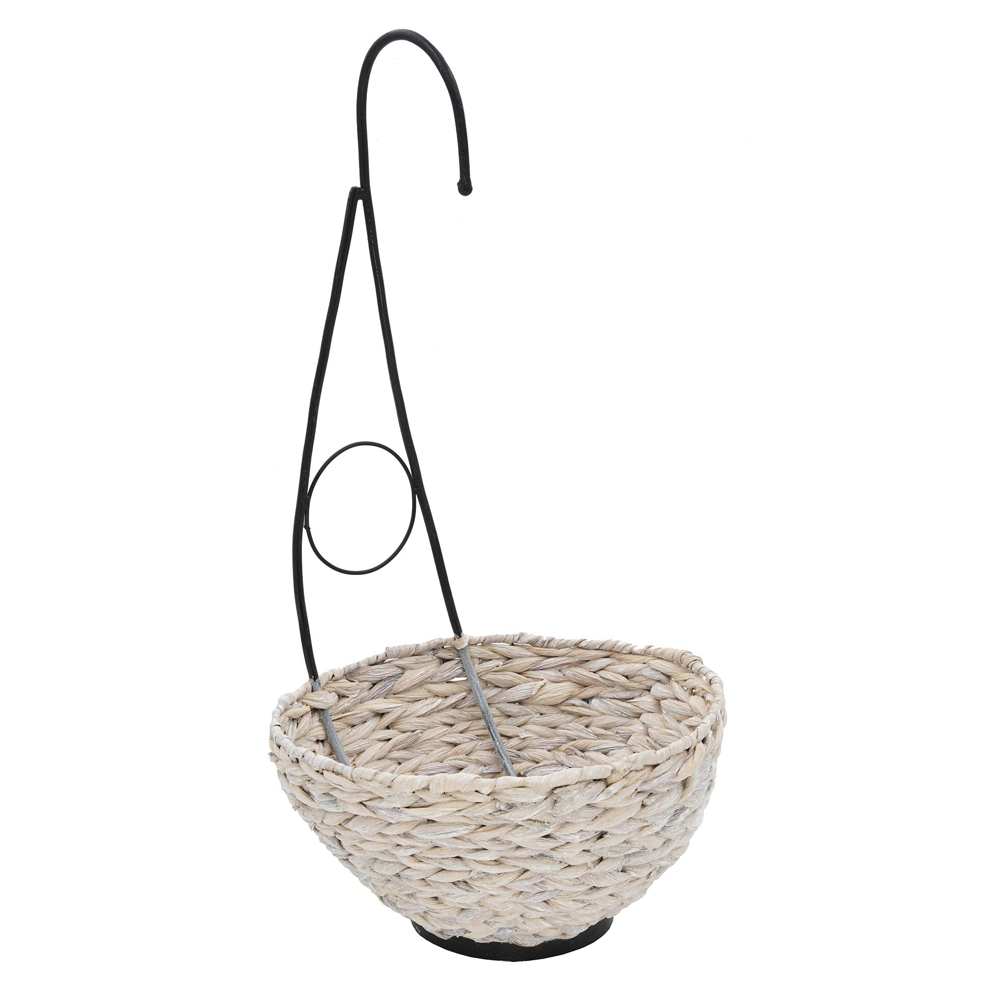 House of Silk Flowers Artificial Purple Clematis in White Water Hyacinth Hanging Basket - Perfect for Porch, Patio, and Garden Decor