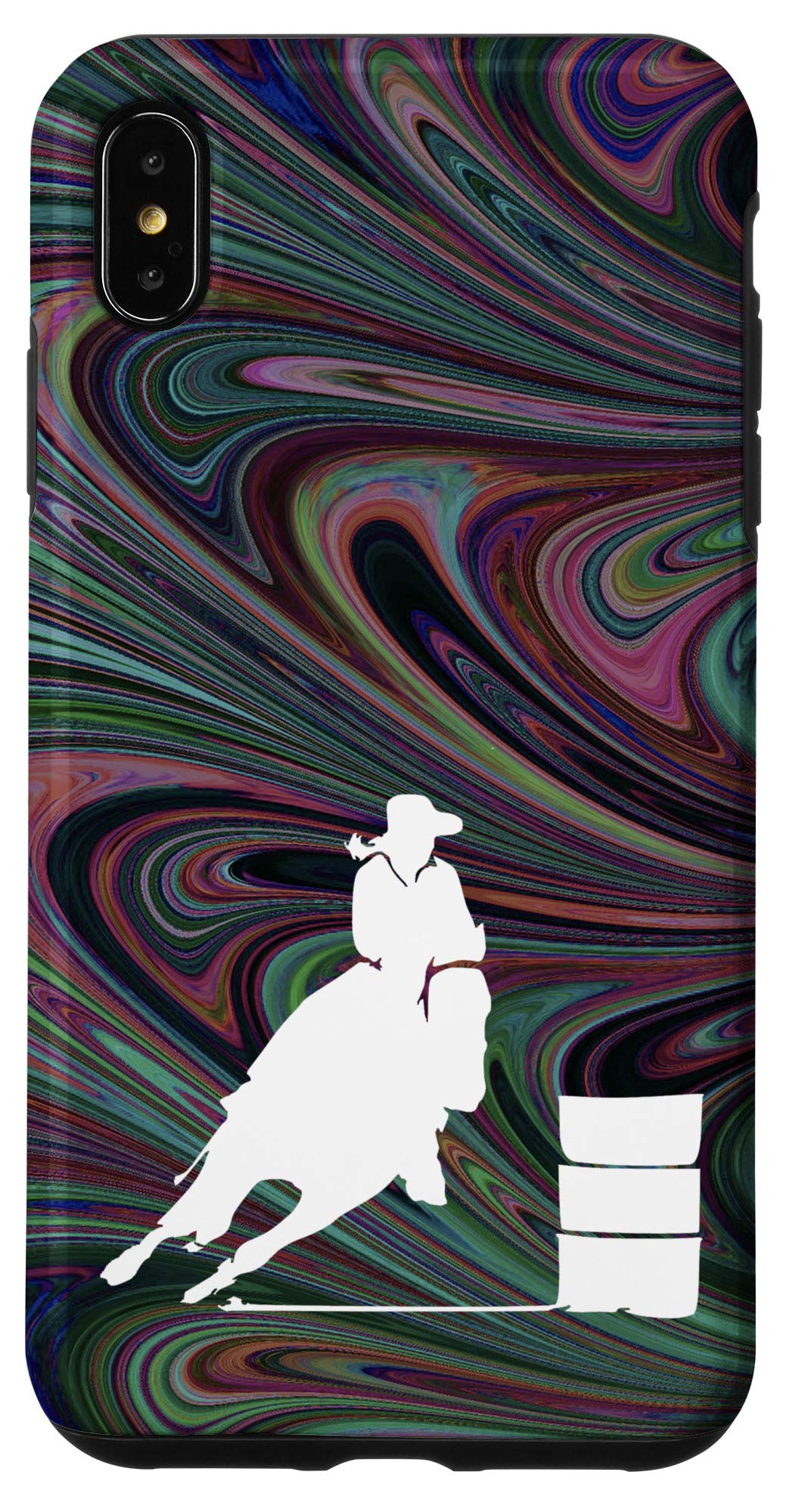 iPhone XS Max Barrel Racing Horse Phone Case - Durable Dark Swirl Design for Equestrian Sports & Outdoor Activities