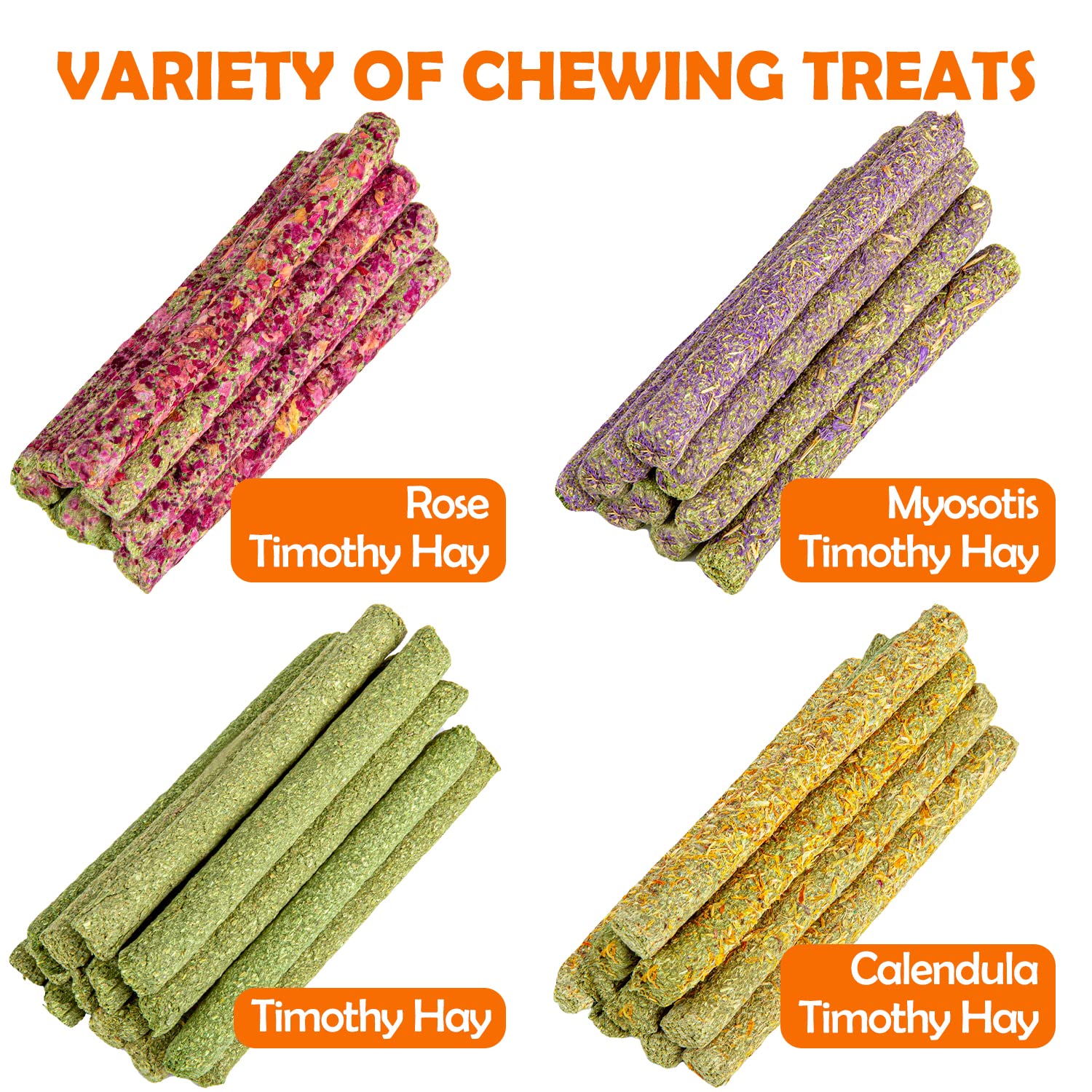 Sofier 44Pcs Natural Timothy Hay Sticks - Handmade Rabbit Chews & Treats for Teeth, Bunny, Guinea Pig, Chinchilla, Rat, Hamster, Gerbil | Small Pet Toys for Chewing & Dental Health | Perfect for Cage Enrichment & Playtime Activities