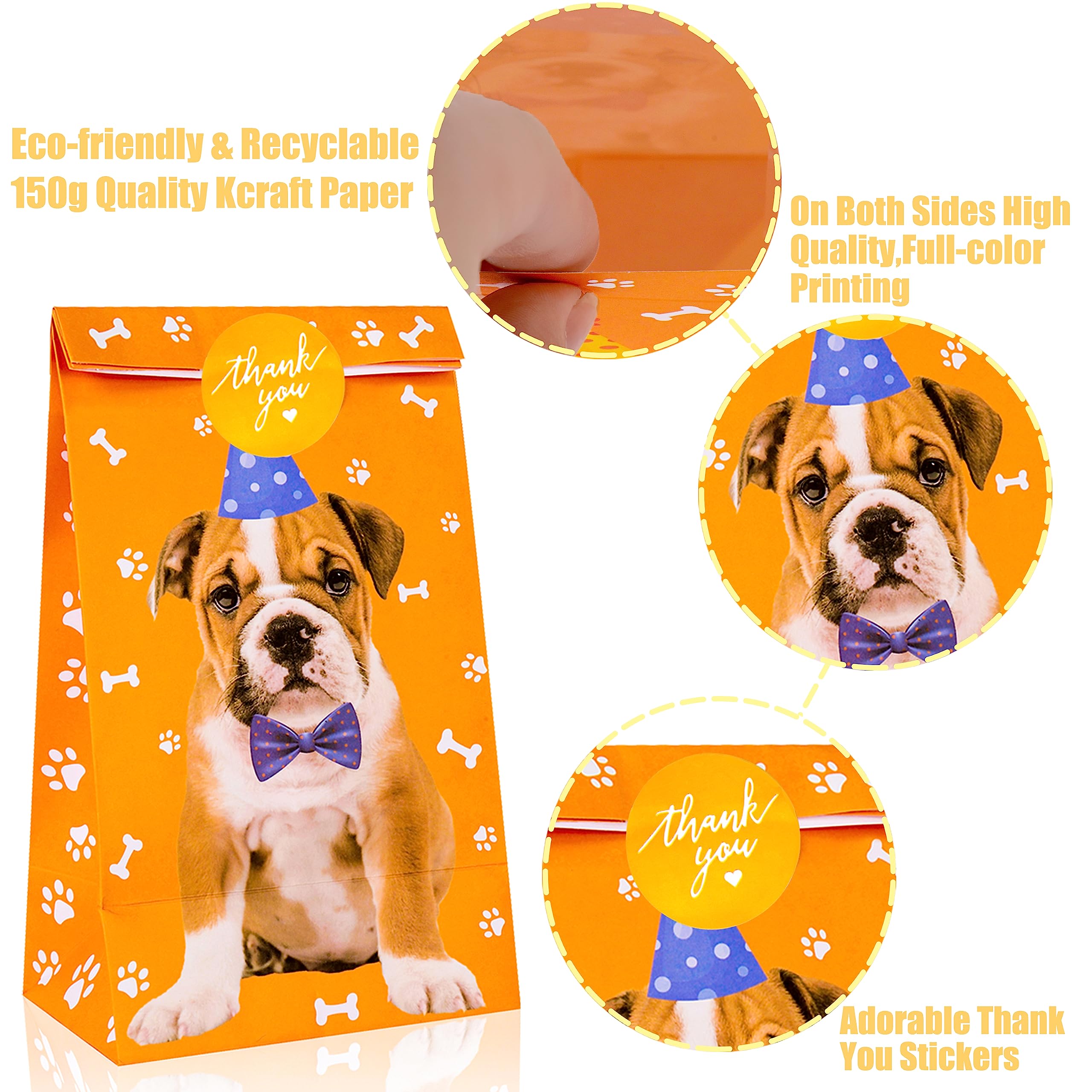 12pcs Double-Sided Dog Design Pet Gift Bags with Stickers - Puppy Theme Birthday Party Decorations, Goody Treat Bags for Kids, Baby Shower & Dog Lovers - Perfect for Pet Birthday Parties, Baby Showers & Holiday Gift Giving