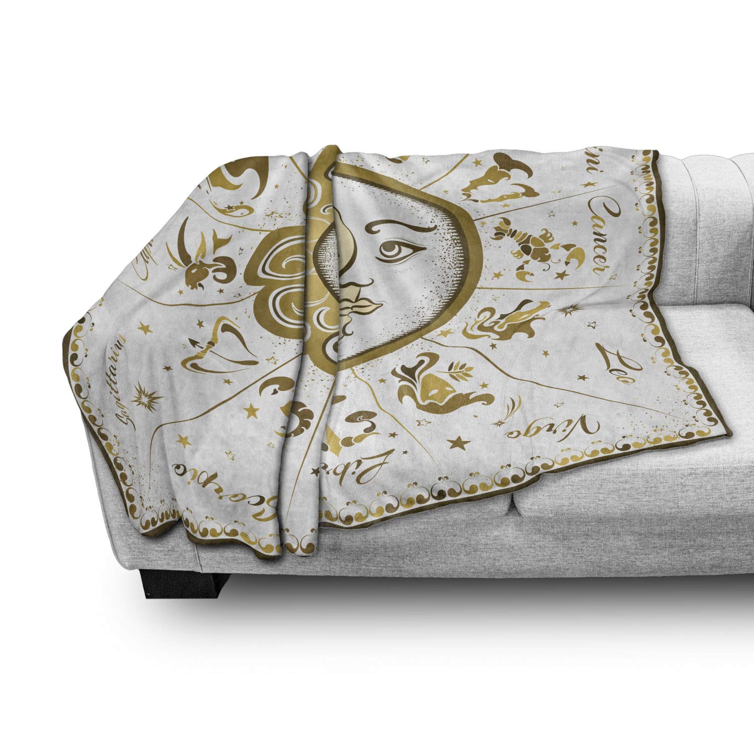 Ambesonne Zodiac Moon Throw Blanket - Horoscope Names in Square Frame - Soft Flannel Fleece Accent Blanket 50