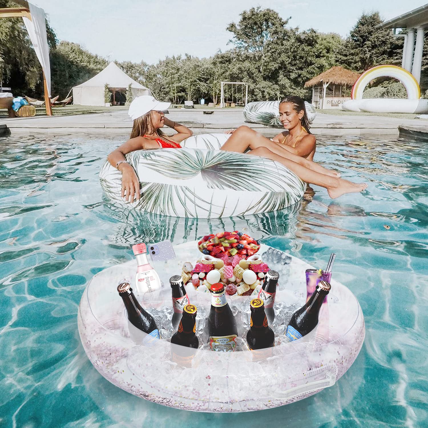 Inflatable PVC Drink Holder for Pool & Beach - Floating Beverage & Fruit Tray - Transparent Waterproof Party Accessories for Swimming Pool Decor, Summer Parties & Outdoor Relaxation