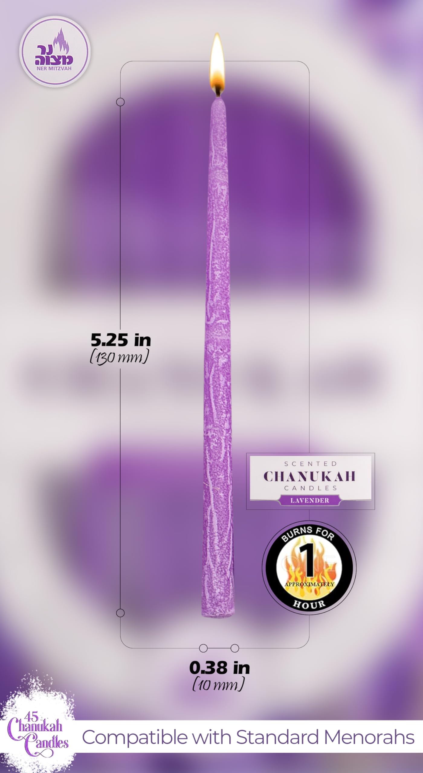 Premium Scented Dripless Hanukkah Candles - Standard Size Fits Most Menorahs, 45-Pack Purple Candles for All 8 Nights of Hanukkah | Long-Lasting Wax for Home Celebrations & Jewish Traditions