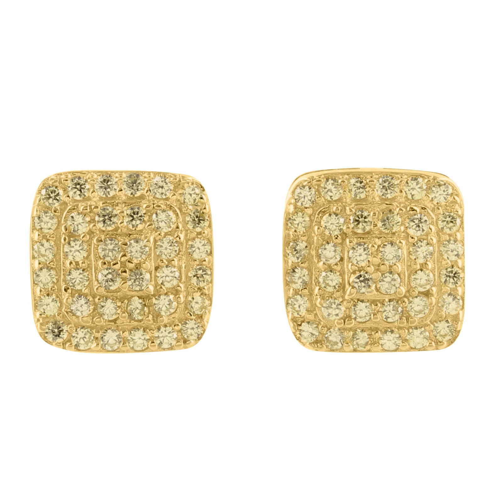 14K Gold Plated Canary Yellow Lab Grown Diamond Stud Earrings for Women - Hypoallergenic Square Silver Earrings for Everyday Wear & Special Occasions