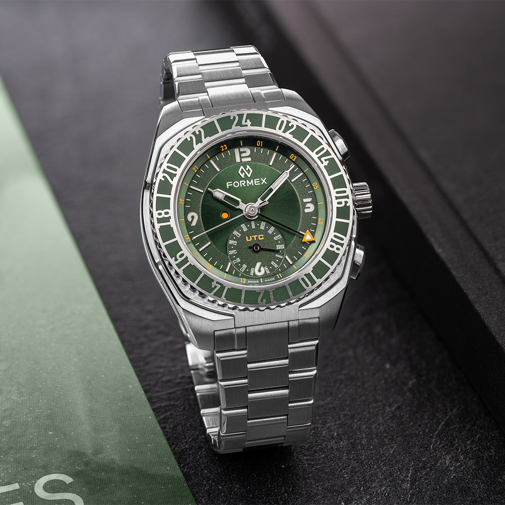 Stratos UTC Automatic Watch - 41mm Green Dial Men's Watch - Perfect for Travel, Business & Outdoor Adventures