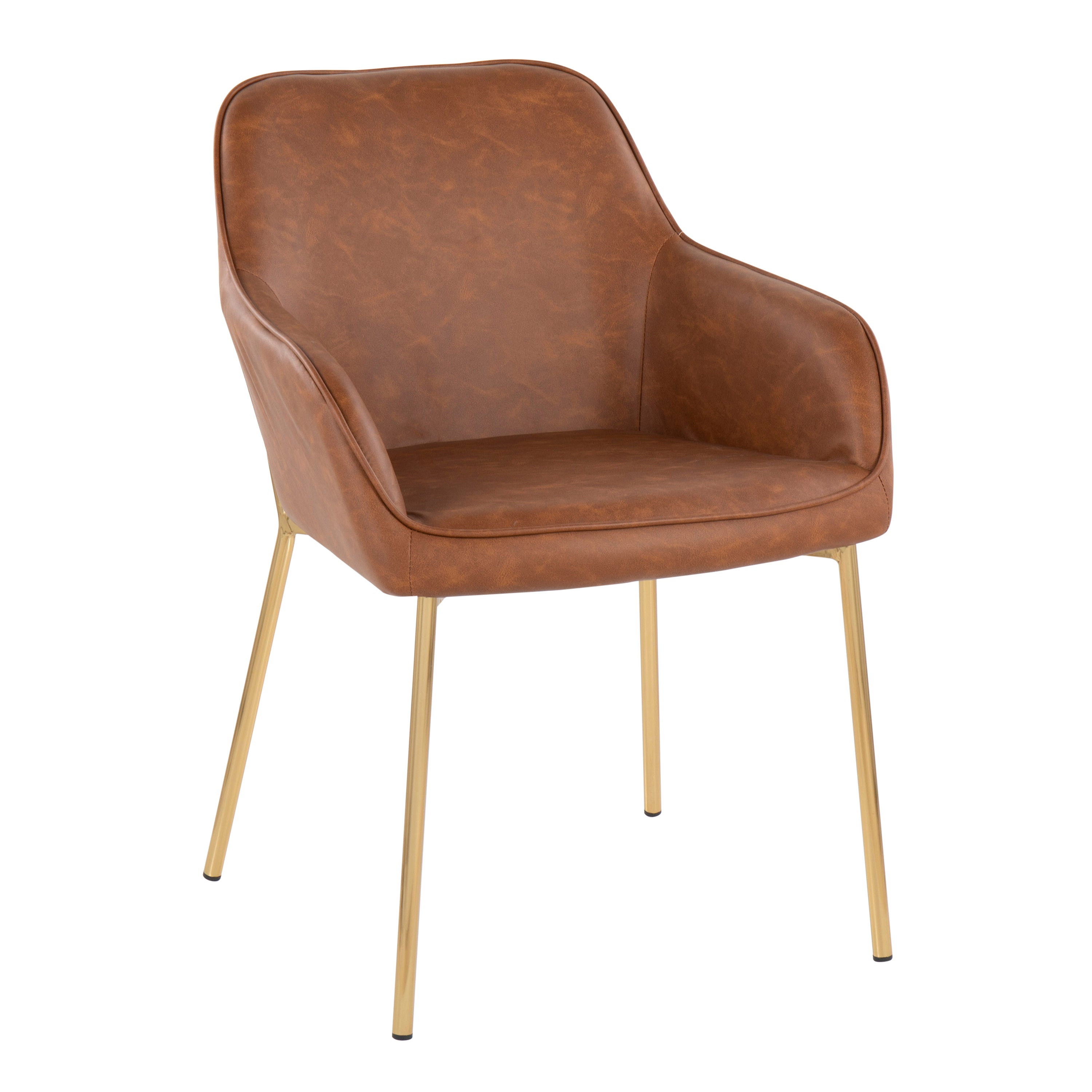LumiSource Daniella Modern Dining Chairs - Set of 2 Gold Metal Frame with Camel Faux Leather Upholstery - Perfect for Kitchen, Dining Room & Contemporary Home Decor