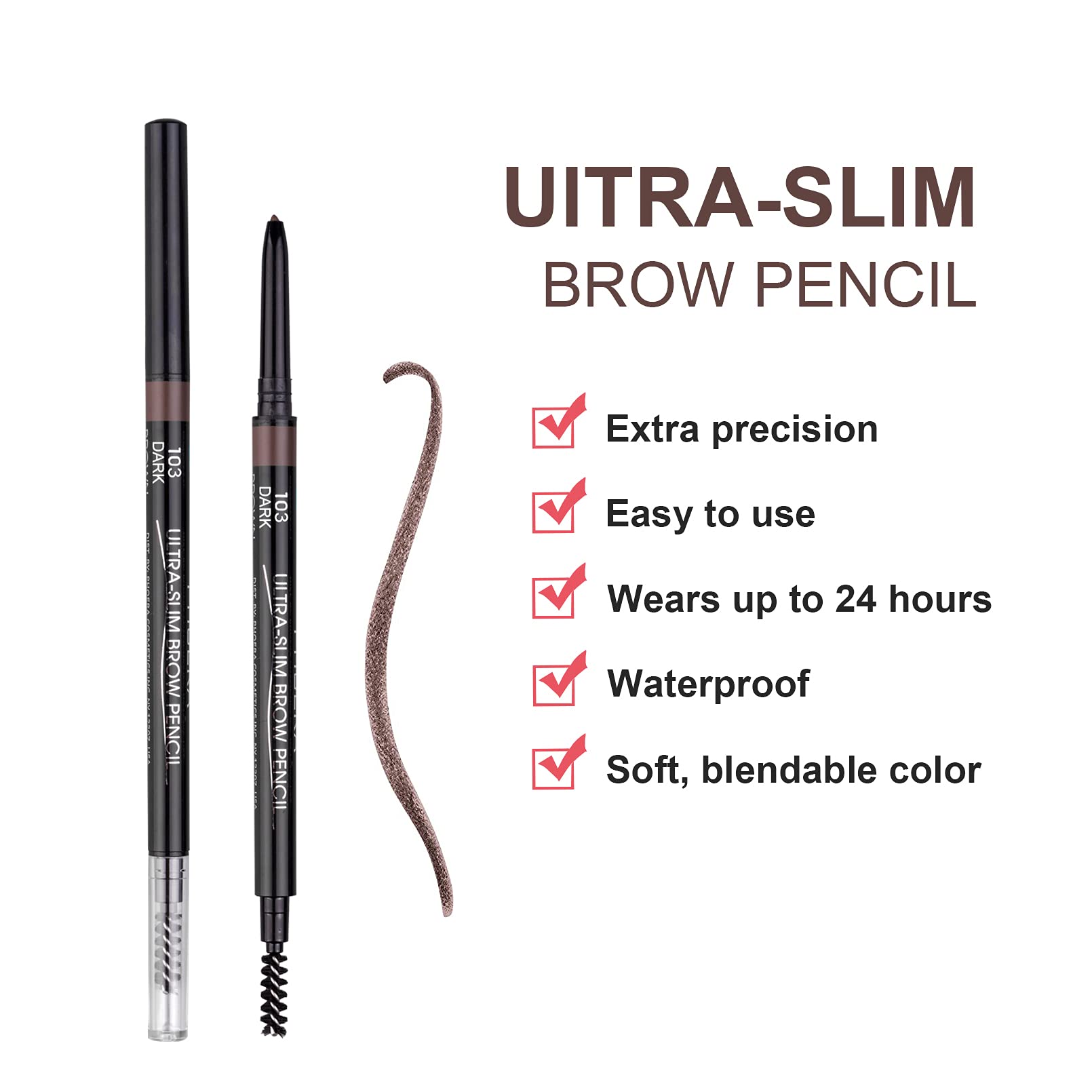 2 Packs Ultra Slim Eyebrow Pencil - Waterproof Micro Brow Definer with Eyebrow Razors, Long-Lasting & Precise Fine Tip for Perfect Brows (Dark Brown) - Ideal for Daily Makeup, Travel & On-The-Go Touch Ups
