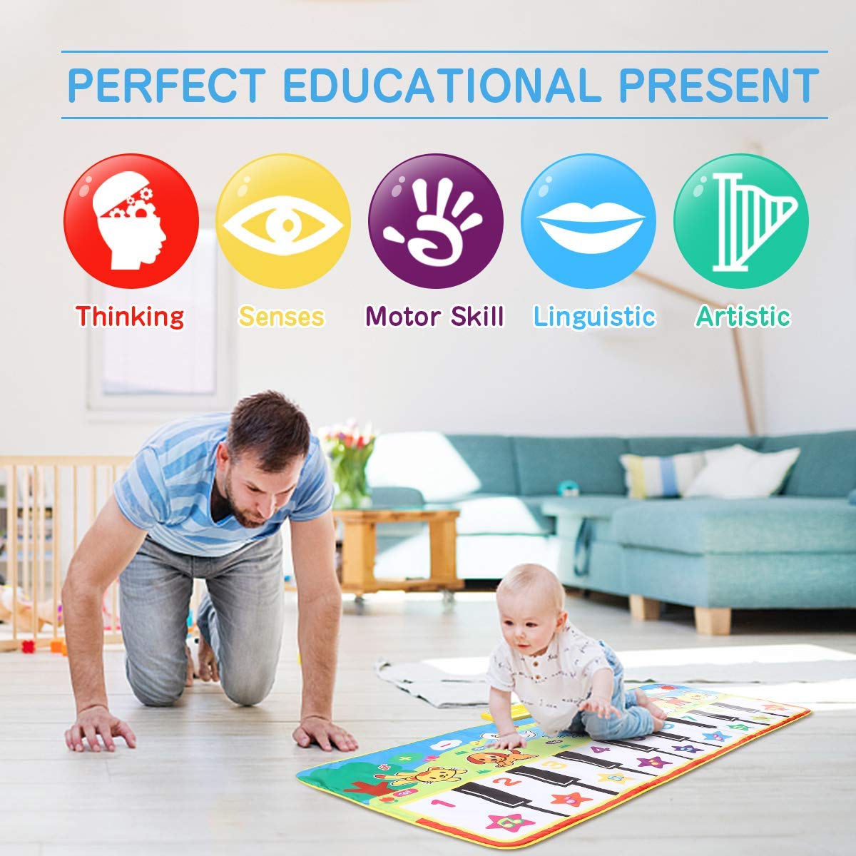 Piano Musical Mat Keyboard Playmat - 29”x11” Educational Toy for Kids, Toddlers, Boys & Girls - Interactive Dance Carpet with Animal Sounds, Perfect for Playtime, Learning & Birthday Gifts