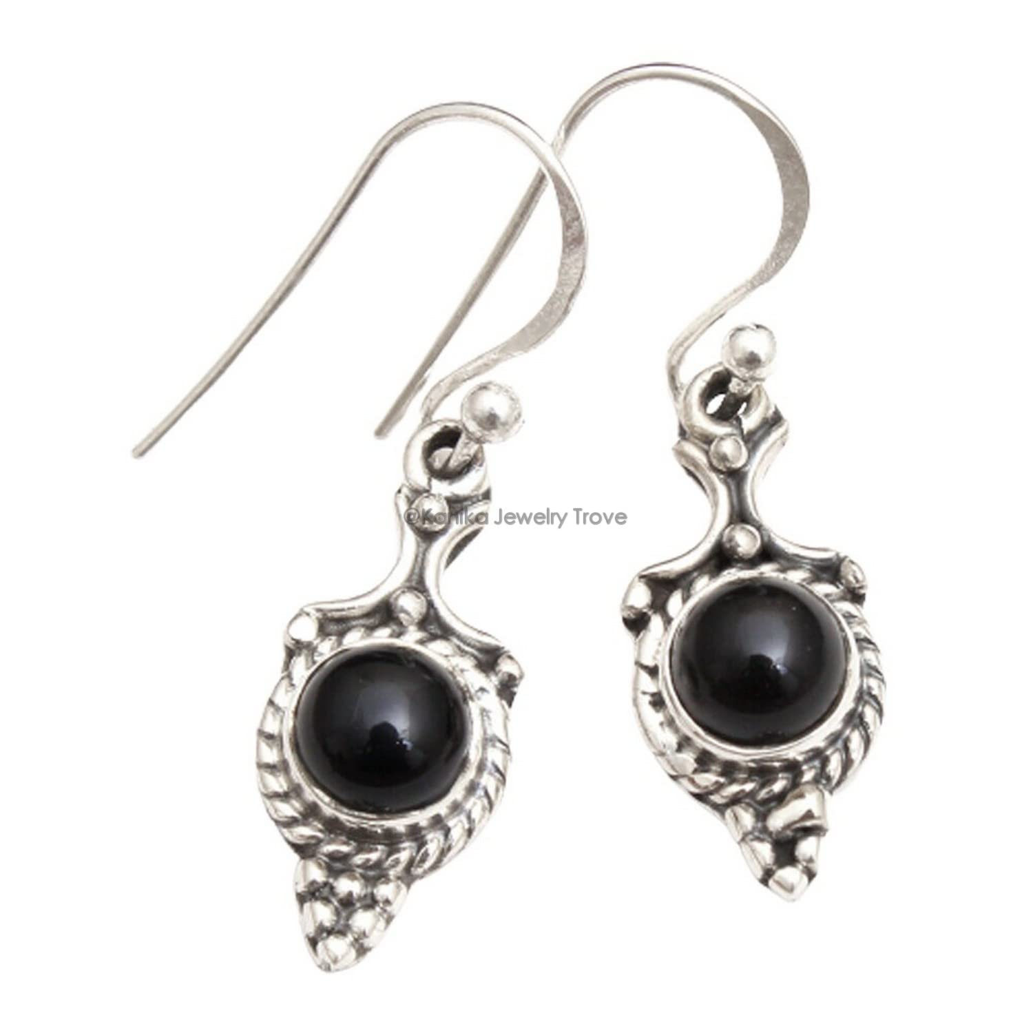 Genuine Black Onyx Gemstone Sterling Silver Drop Earrings for Women - Bezel Set Dangle Earrings with Ear Wires - Elegant Bridesmaid Jewelry & Christmas Gift - Perfect for Weddings, Parties, and Special Occasions