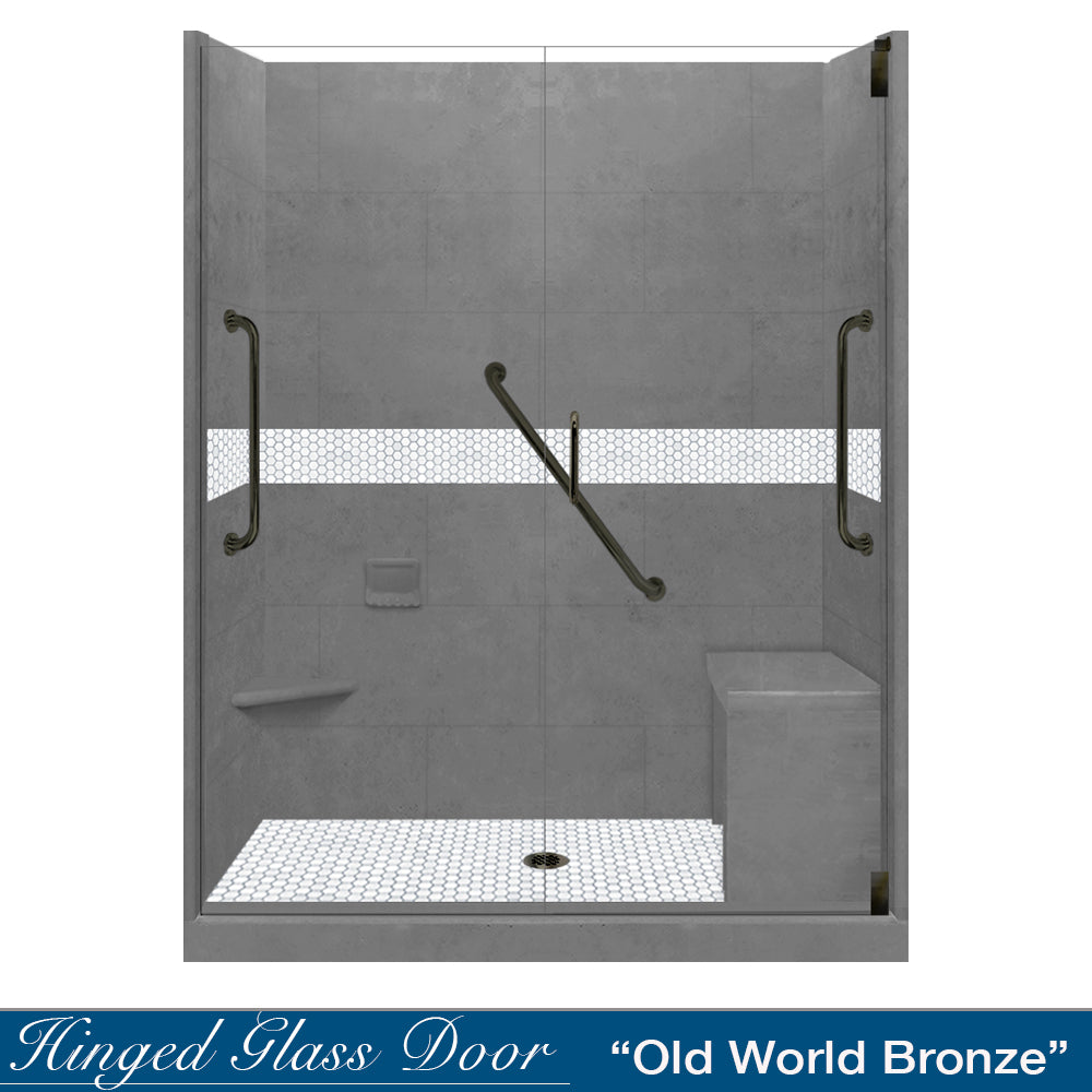 Freedom 60 Alcove Wet Cement Sistine Stone & Pearl Hex Mosaic Tile - DIY Shower Remodel Kit for Bathroom & Backsplash Renovation | Waterproof & Easy Installation
