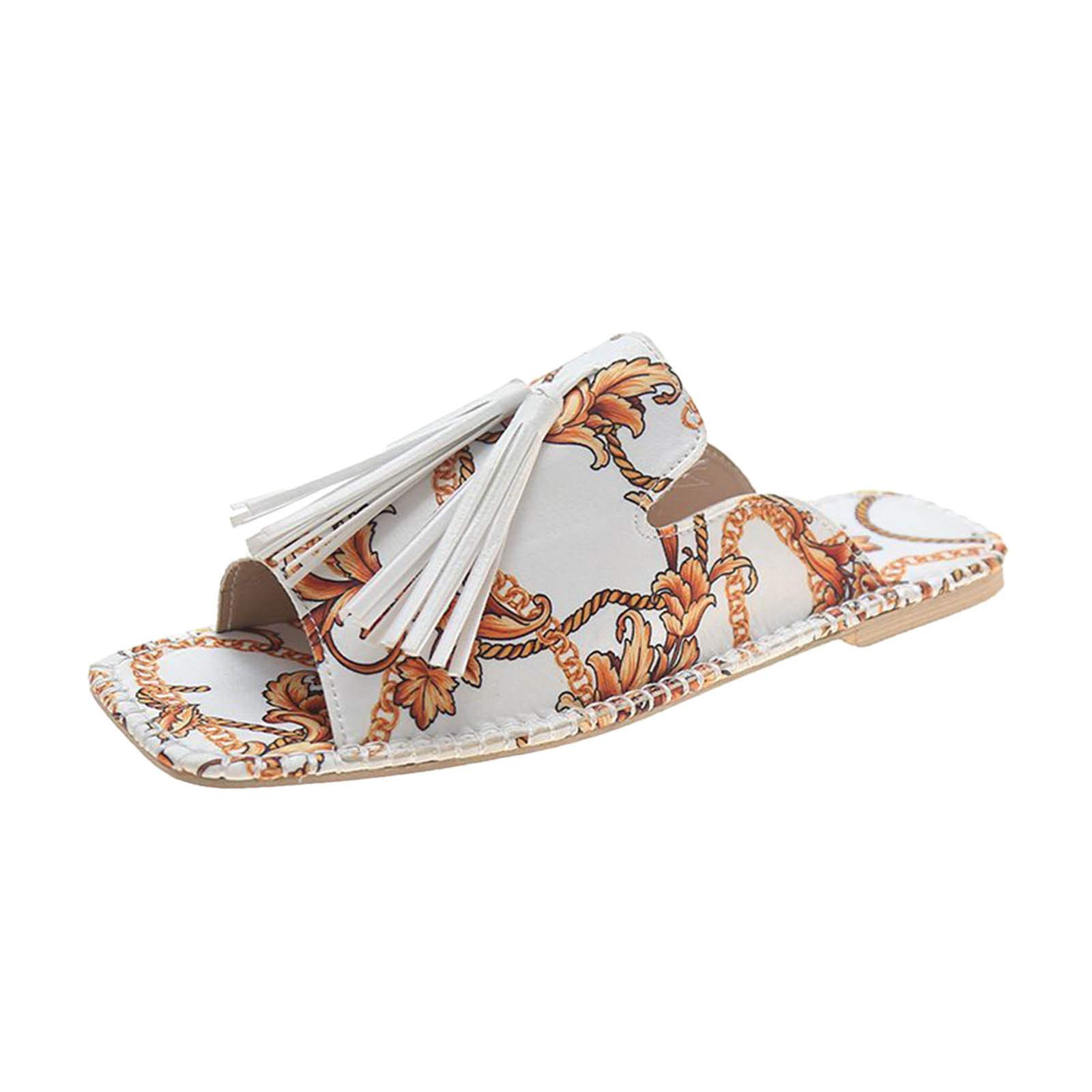 Women's Flat Tassel Flower Sandals - Casual Black Ruffle Slippers for Home, Beach & Summer Outfits | Comfortable Decorative House Shoes
