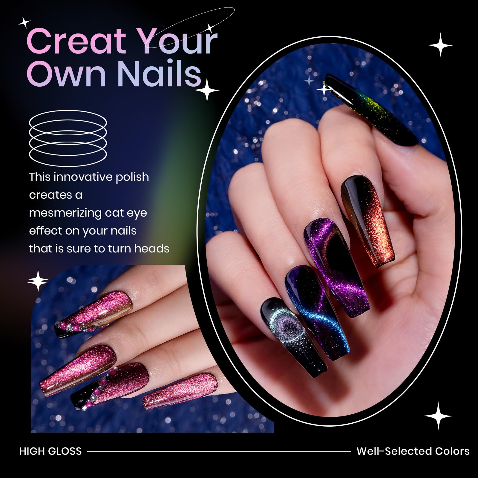 9D Magnetic Cat Eye Gel Nail Polish Set - 12 Colors Chameleon Galaxy Effect Nail Art Kit with Magnet for Professional Salon & DIY Home Manicure | Perfect for Parties, Weddings, Holidays & Special Occasions